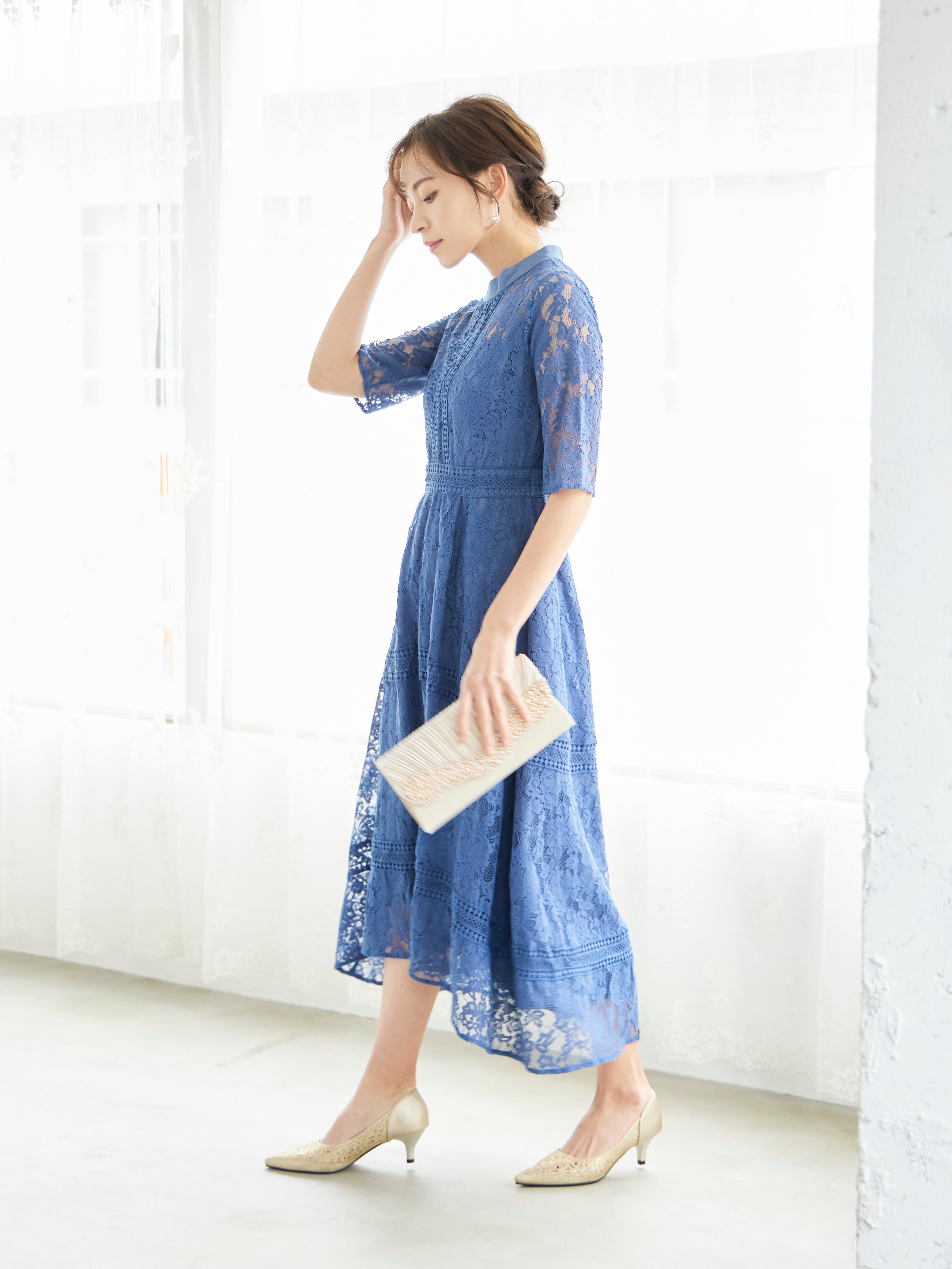 [レンタル] BELINDA DE CAPRIS ケミカルレース フィッシュテール ワンピースドレス ブルーの宅配レンタル - 3