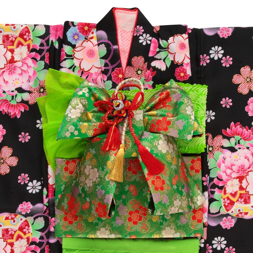 七五三/節句 着物セット 7歳女の子 艶やか 黒美人
