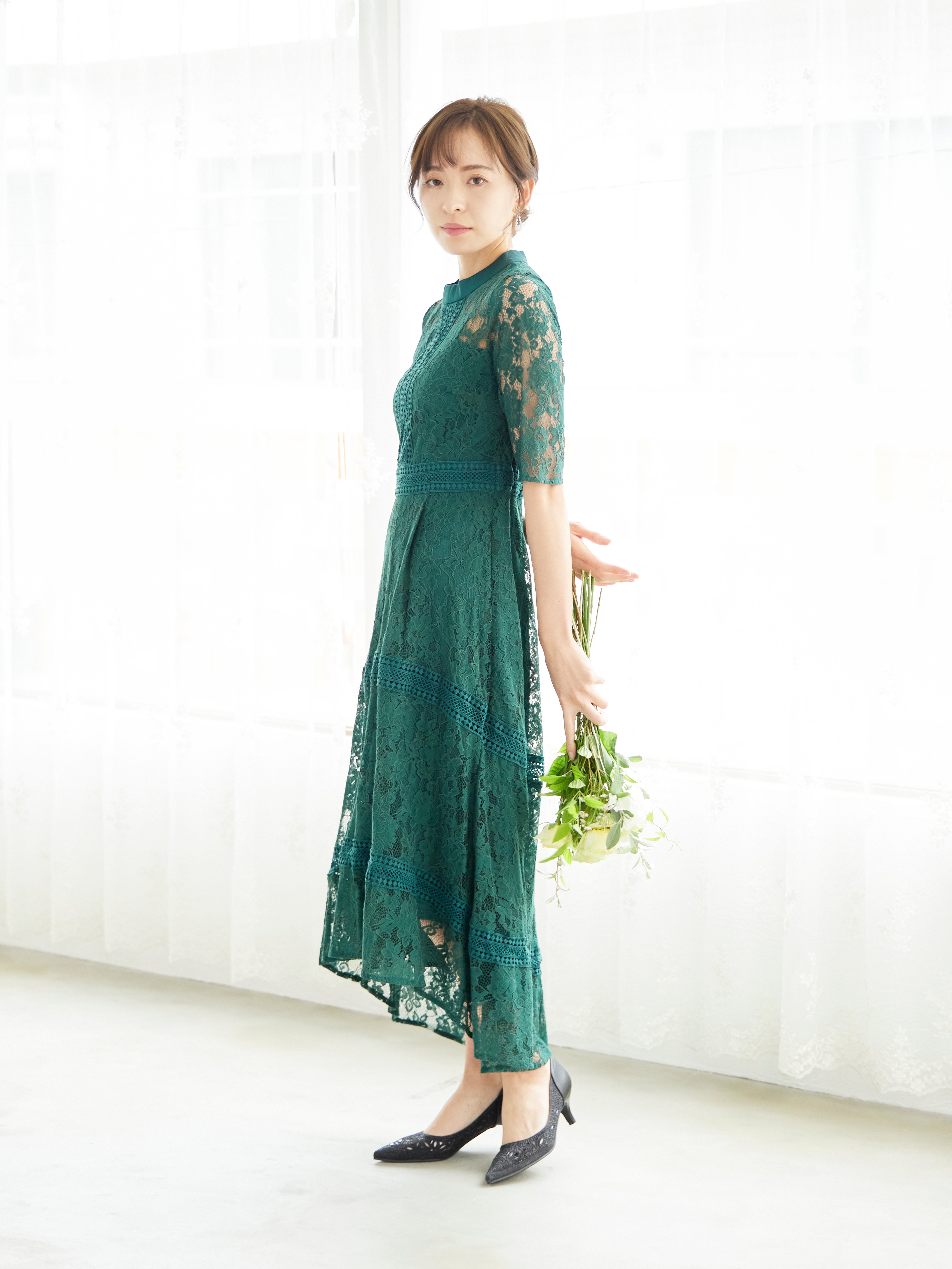 [レンタル] BELINDA DE CAPRIS ケミカルレース フィッシュテール ワンピースドレス グリーンの宅配レンタル - 10