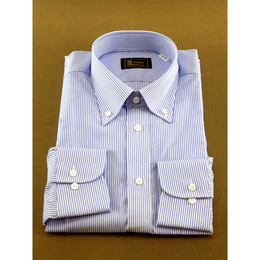 [レンタル] 早稲田屋 メンズワイシャツ 長袖 ボタンダウン ブルー ペンシルストライプ (Mサイズ / Lサイズ) ブルー Lサイズ