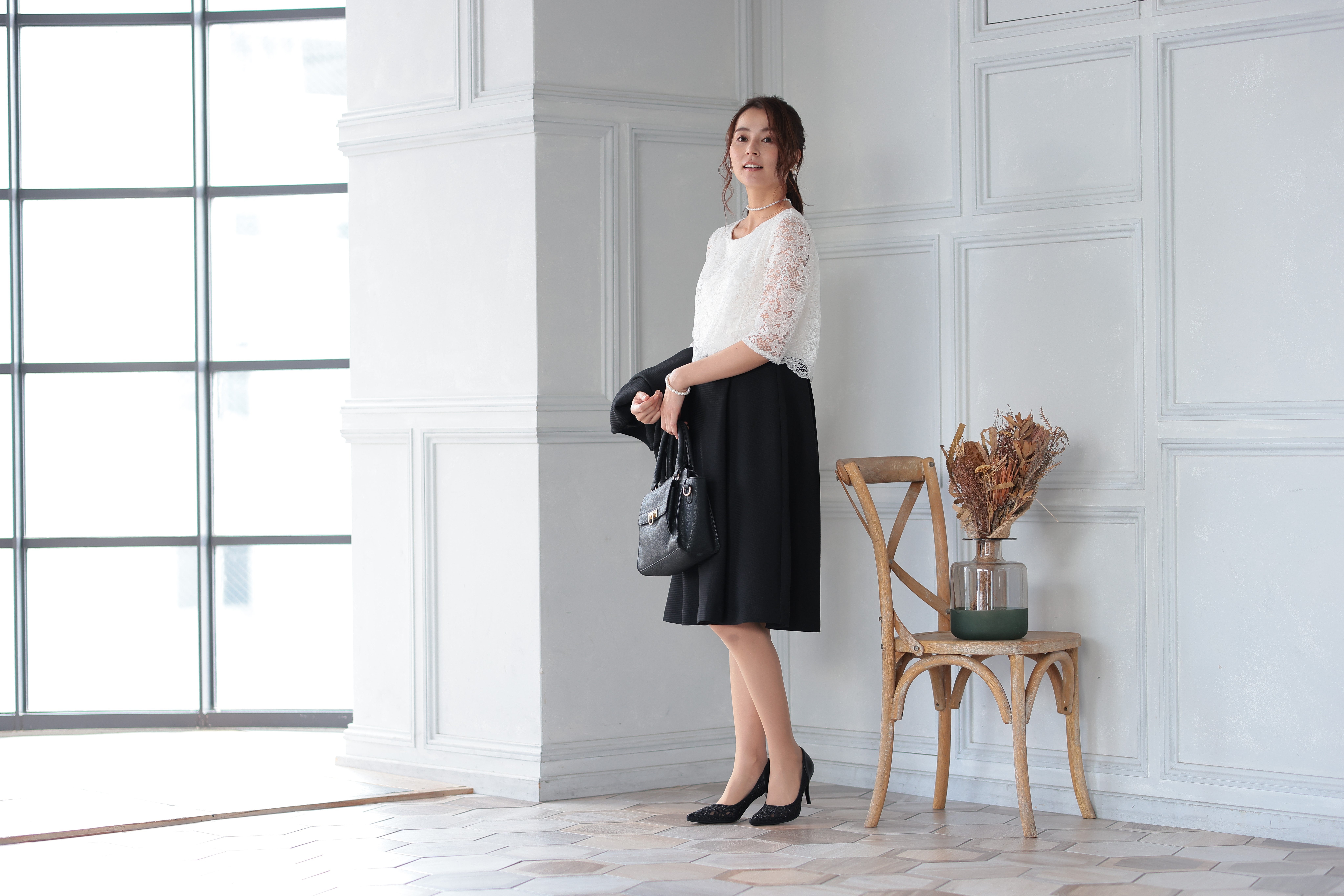 [レンタル] アートマリー レース×ピケツイード調アンサンブルスーツ【2点セット】ブラックの宅配レンタル - 9