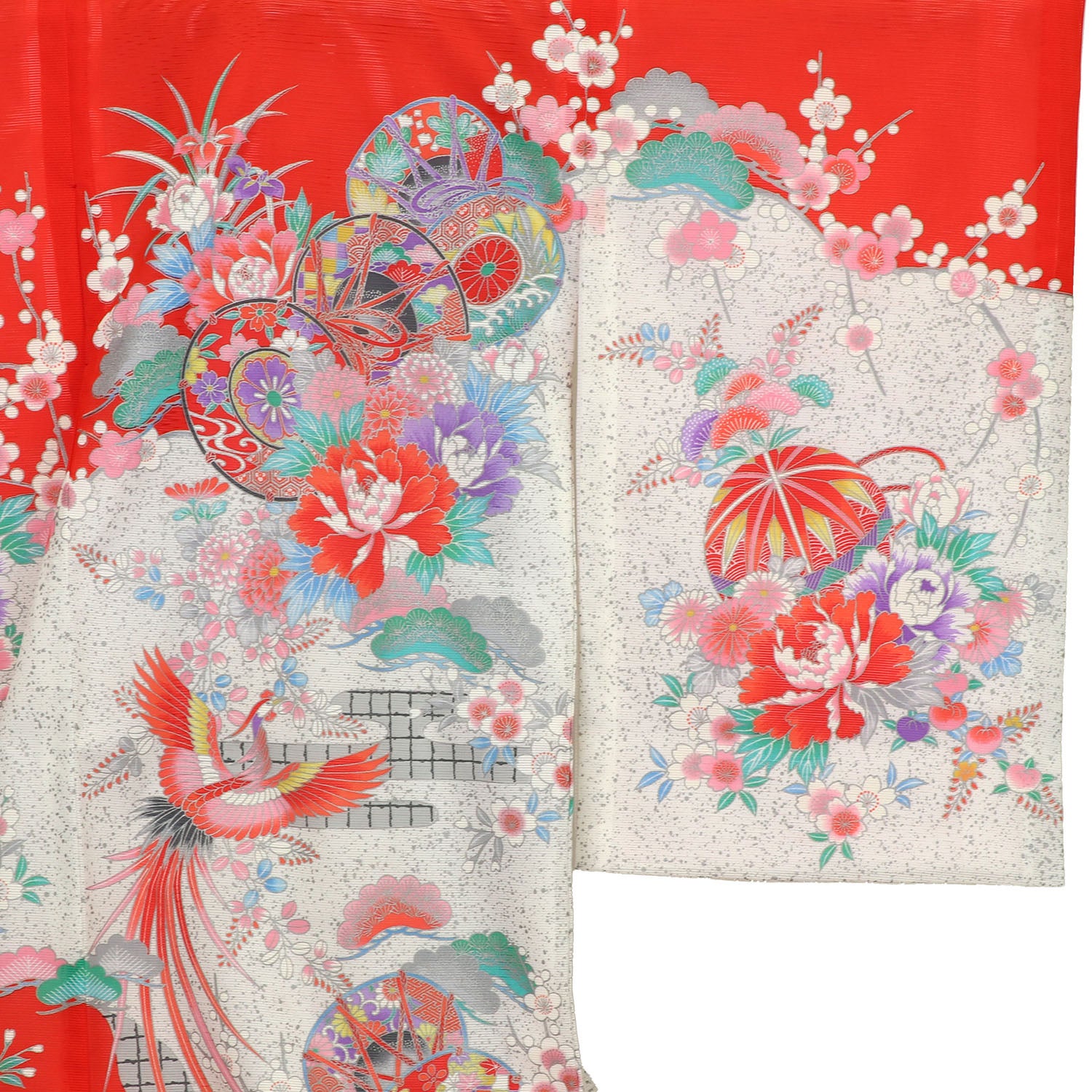 [レンタル] 女の子 お宮参り 産着 絽（夏用） レンタル6点フルセット 鼓と鳳凰 赤色の宅配レンタル - 3