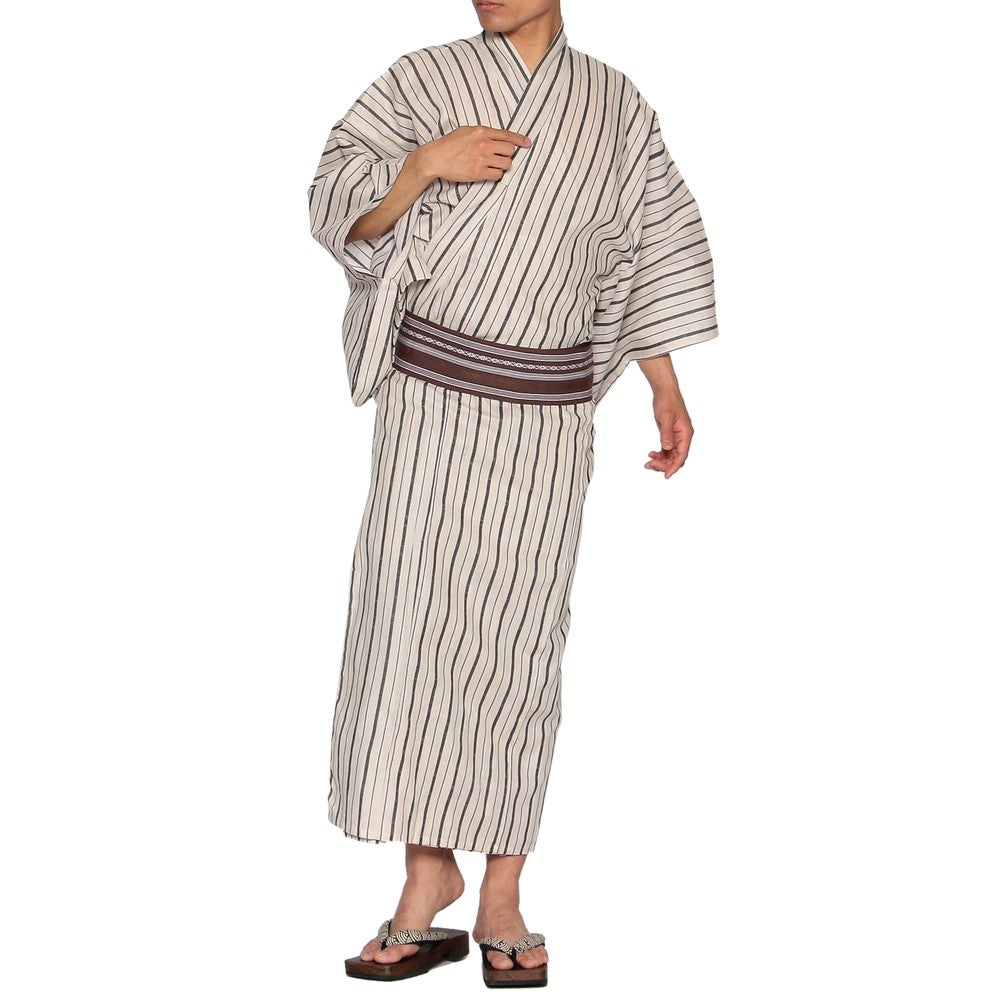 [レンタル] メンズ浴衣 フルセット 縦縞 身長目安170cm・175cm ブラック Mサイズ