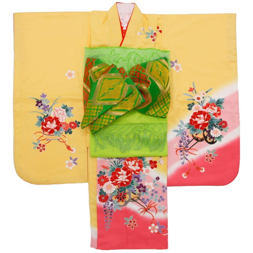 [レンタル] 七五三/節句 着物セット 7歳女の子 牡丹 御所車の宅配レンタル - 7