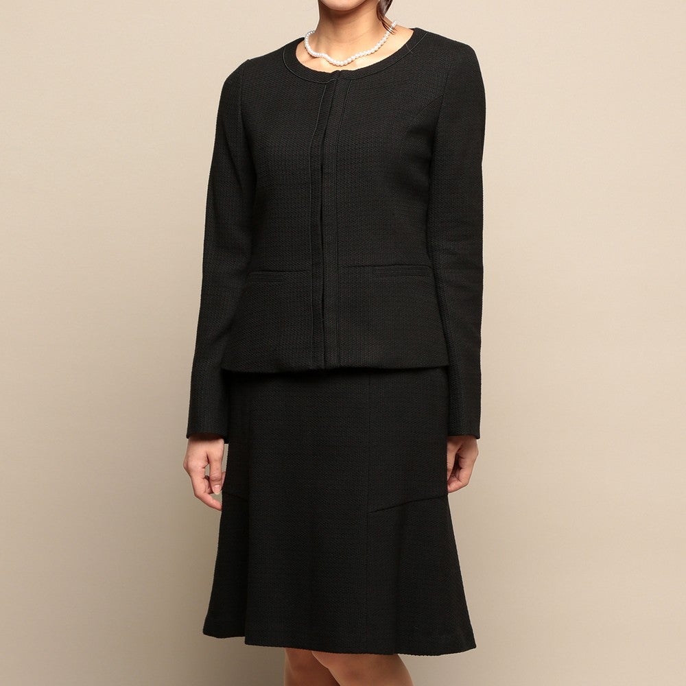 [レンタル] インディヴィ スラブツイード仕立て レディース フォーマルスーツ2点セット(ノーカラージャケット+フレアスカート) ブラックの宅配レンタル - 6