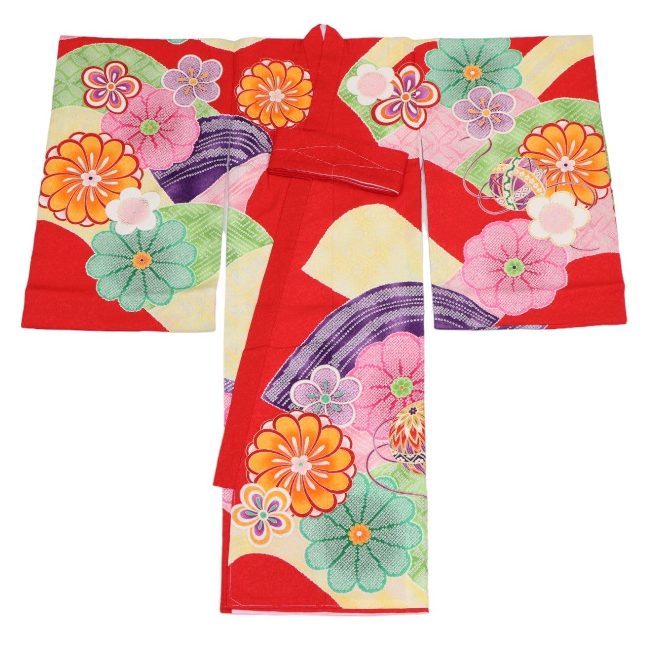 女の子 お宮参り 産着レンタル6点フルセット 疋田に鞠 赤