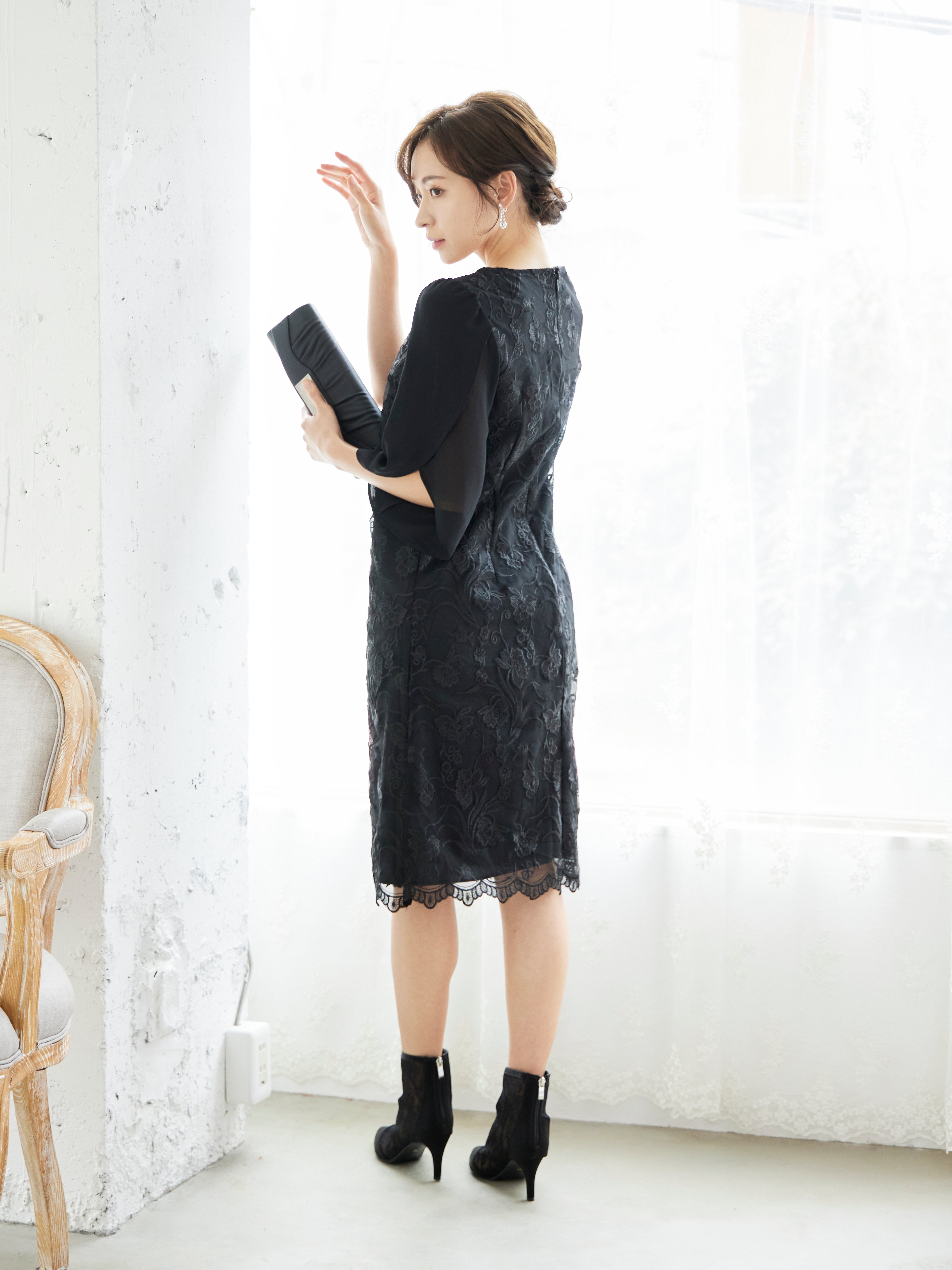 [レンタル] BELINDA DE CAPRIS 刺繍2枚袖 ワンピースドレス ブラックの宅配レンタル - 4