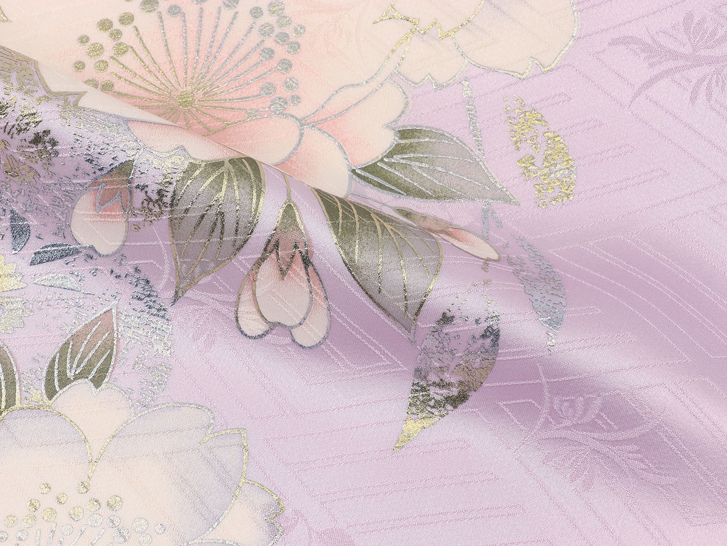 [レンタル] 女の子 お宮参り 産着 レンタル6点フルセット 正絹 鞠に桜づくし 紗綾形の藤色の宅配レンタル - 6