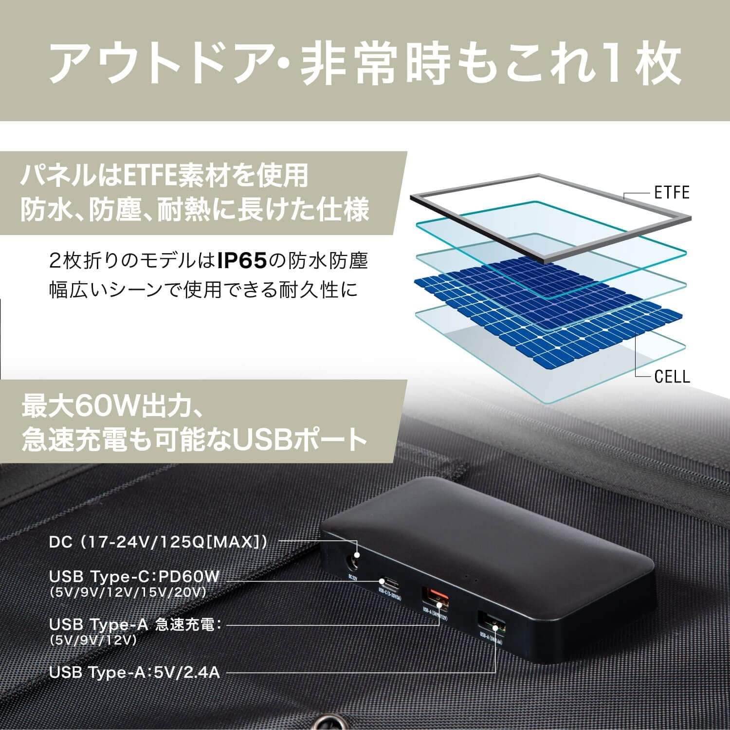[レンタル] 加島商事 PowerArQ Solar 120W ソーラーパネル 折りたたみ式(3枚折モデル) - 3