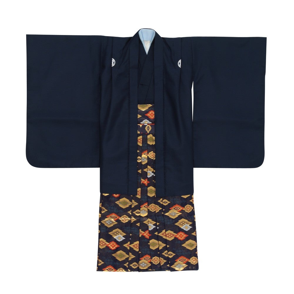 1点限り 七五三 着物 正絹 男の子 袴セット 5歳正絹紋付羽織 袴 フル