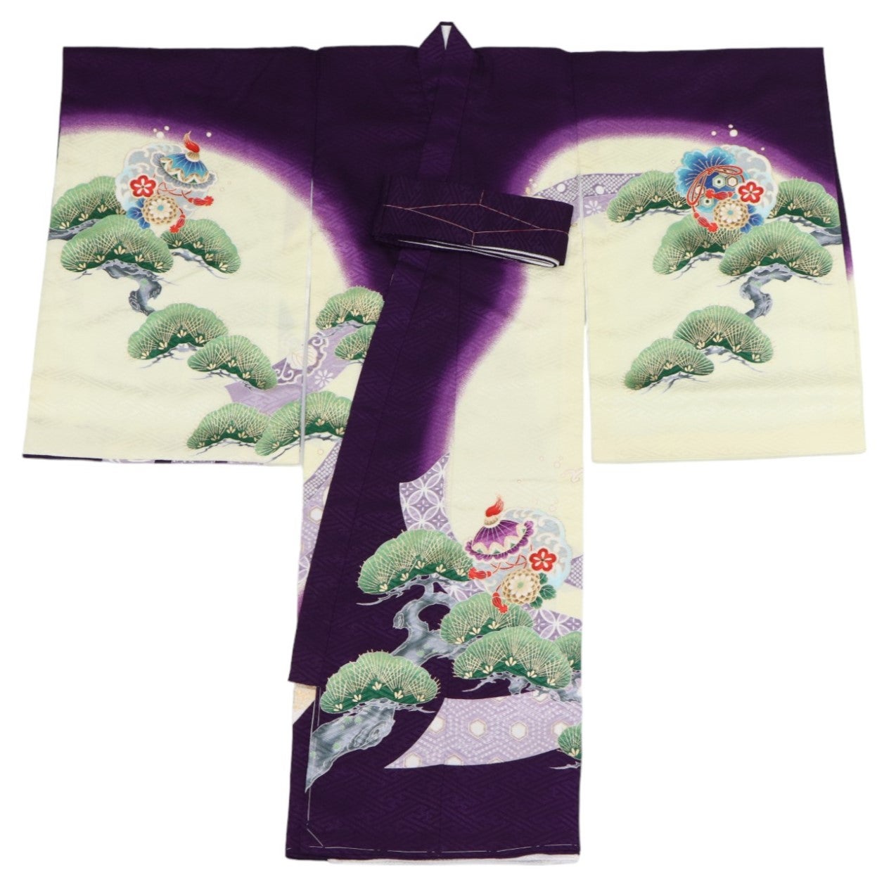 男の子 お宮参り 産着レンタル6点フルセット 鷹に宝船 紫