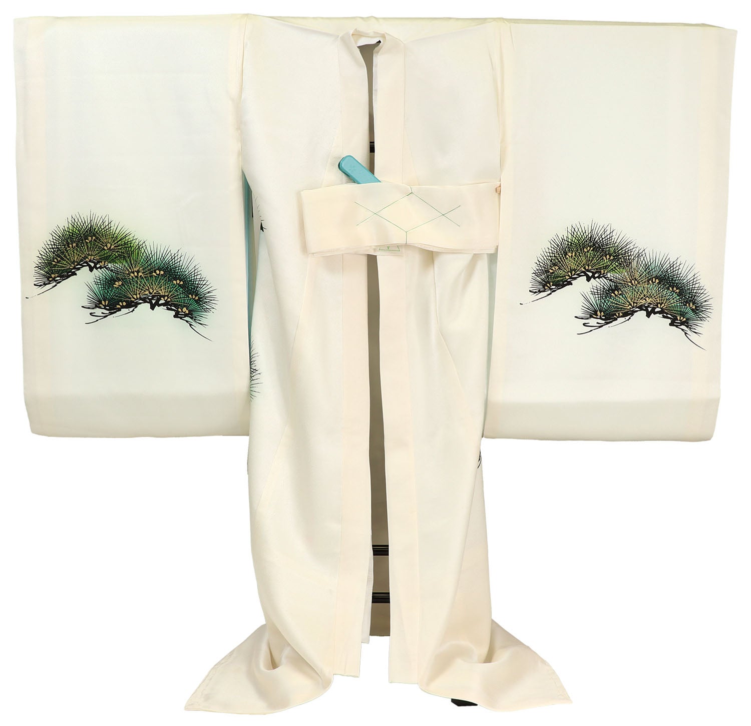 [レンタル] 男の子 お宮参り 産着 レンタル6点フルセット 正絹 松と刺繍の鷹 白色の宅配レンタル - 2