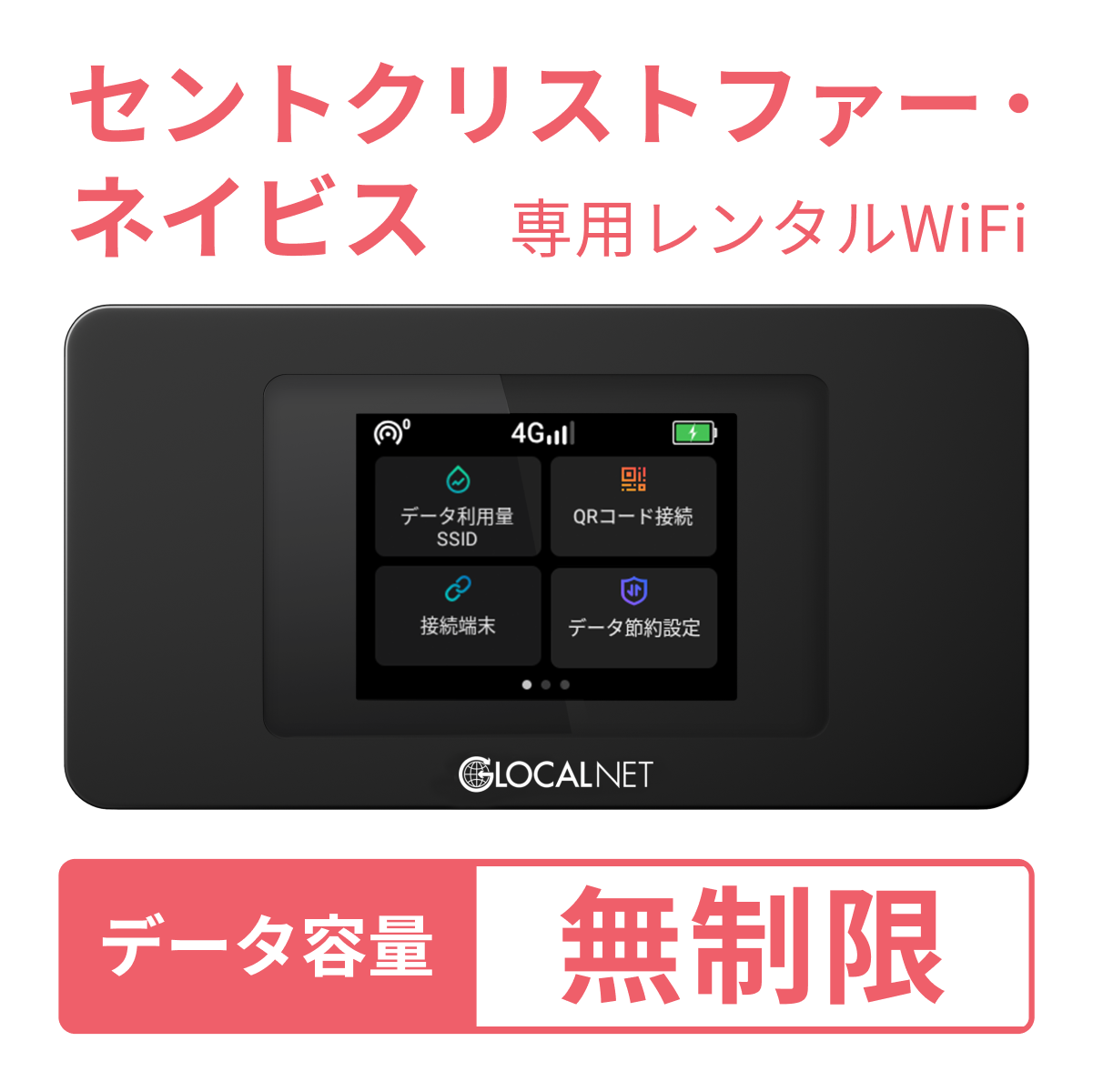 [レンタル] レンティオWiFi セントクリストファー・ネイビスWiFi 4G 無制限/日 データ容量プラン