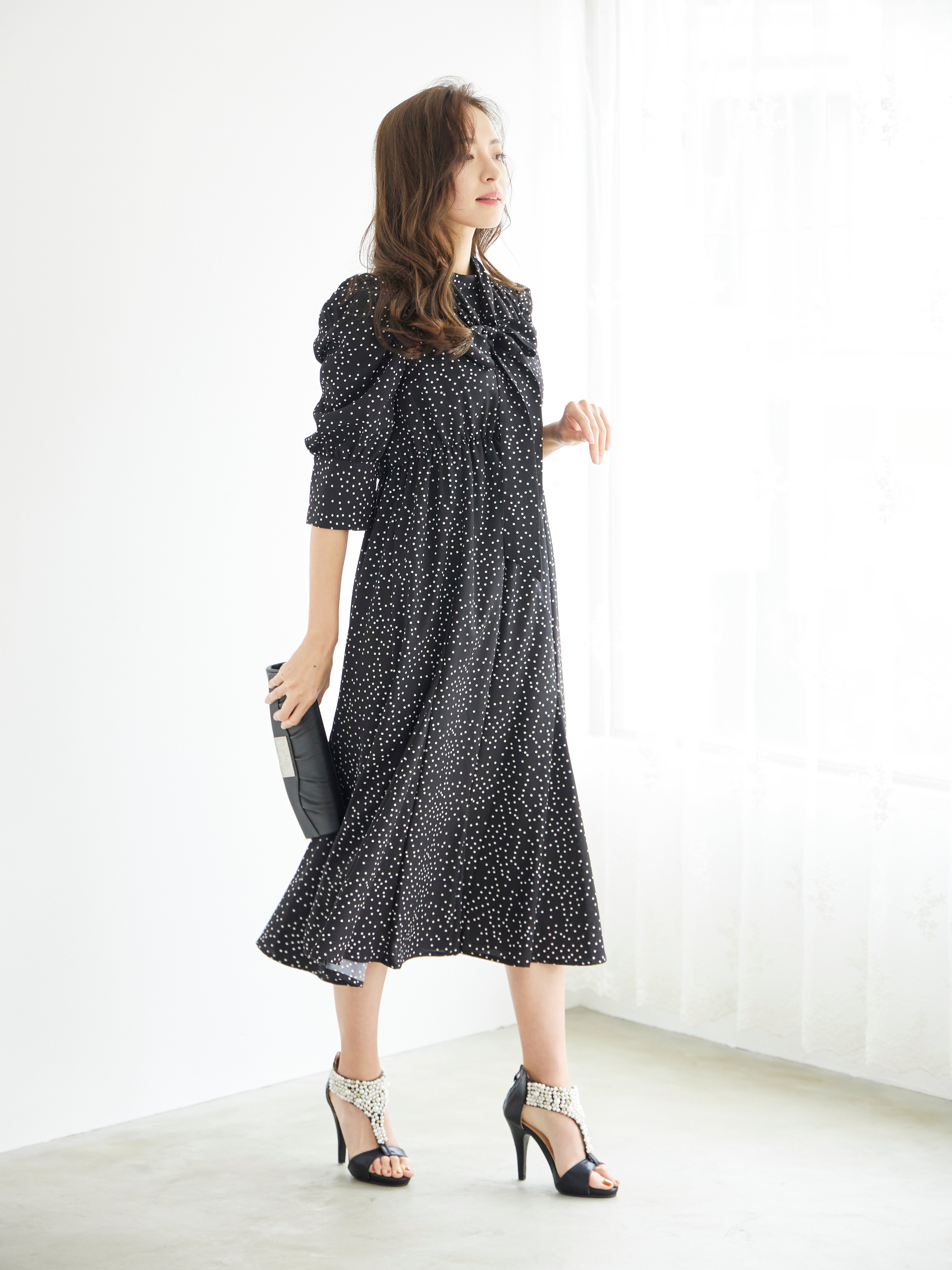 [レンタル] BELINDA DE CAPRIS ギャザースリーブ ドットワンピースドレス ブラックの宅配レンタル - 5