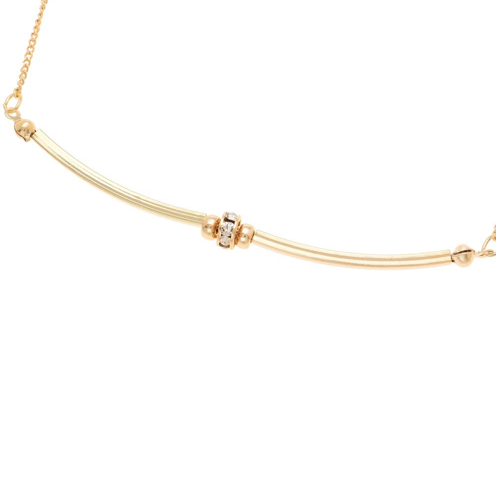 [レンタル] レディース ラウンドバー＆ストーン ネックレス ゴールド