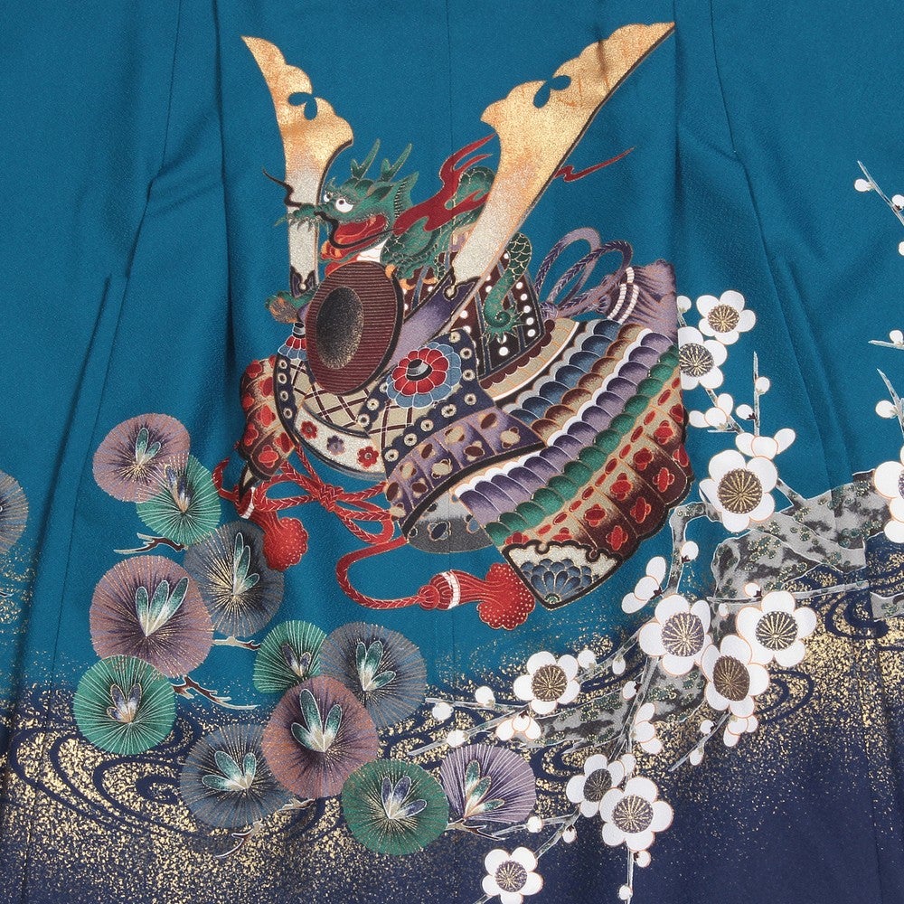 [レンタル] 七五三/節句 袴セット 5歳 男の子 梅柄 金彩 ネイビー