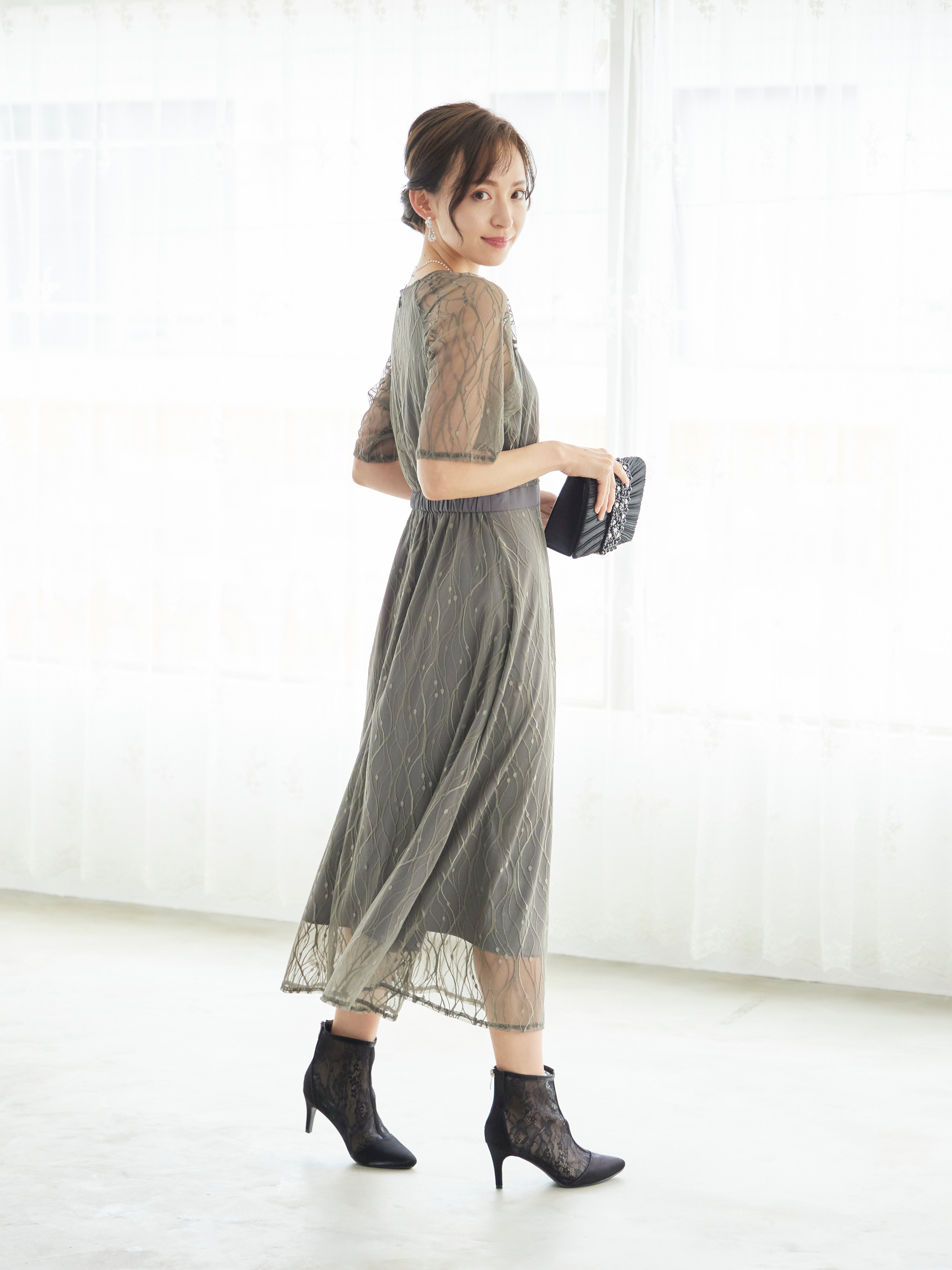 [レンタル] BELINDA DE CAPRIS ラグランスリーブレース ワンピースドレス グレーの宅配レンタル - 10