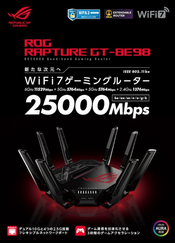 レンタル] ASUS ROG Rapture GT-BE98 Wifi7 ゲーミングルーター