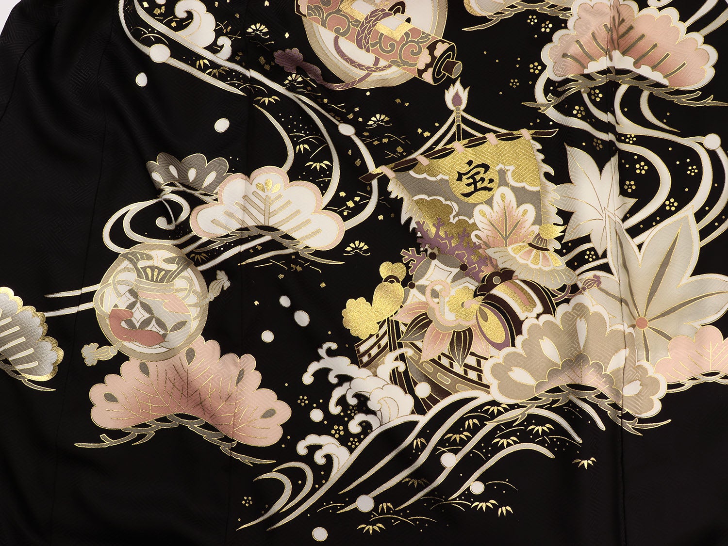 [レンタル] 男の子 お宮参り 産着 レンタル6点フルセット 正絹 鷹に宝船 黒色の宅配レンタル - 5