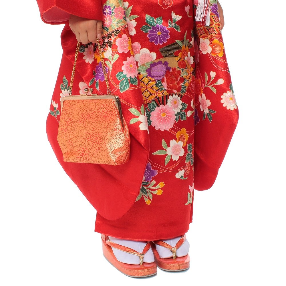 レンタル] 七五三/節句 着物セット 7歳女の子 艶やか 牡丹柄 レッドの