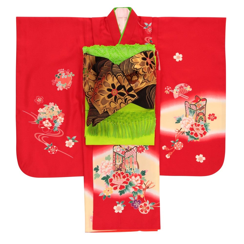 [レンタル] 七五三/節句 着物セット 7歳女の子 古典柄 御所車の宅配レンタル - 4
