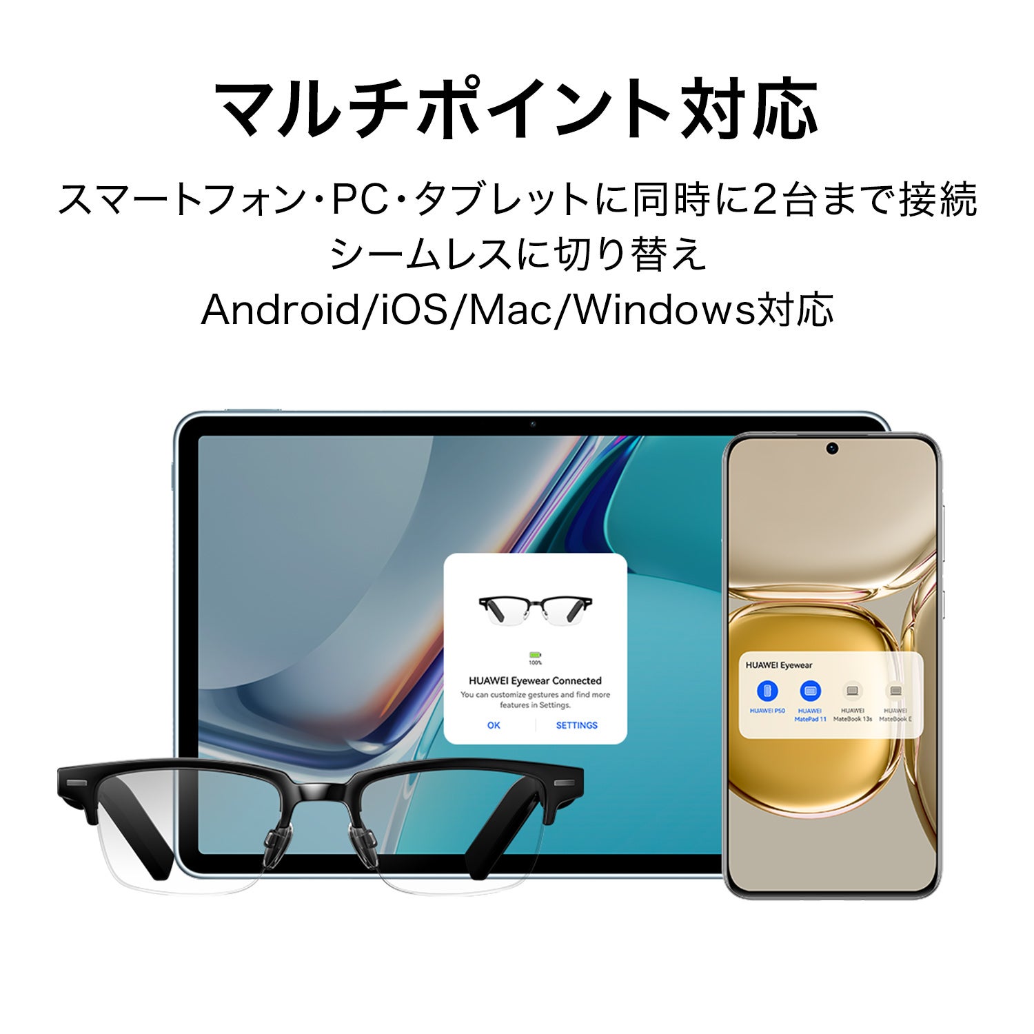 [レンタル] HUAWEI Eyewear スピーカー内蔵アイウェア ウェリントン型ハーフリム HV8A000720 - 7