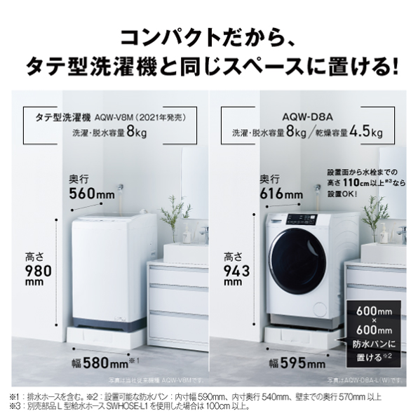 レンタル] アクア 【左開き】AQW-D8A-L ドラム式洗濯乾燥機 洗濯8kg