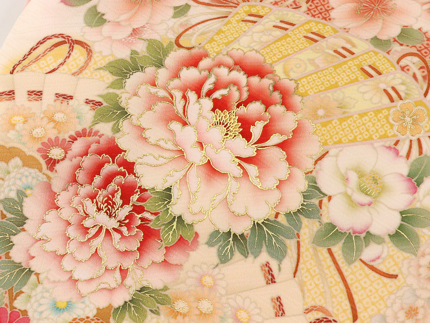 [レンタル] 女の子 お宮参り 産着 京都丸紅 / 華徒然 レンタル6点フルセット 正絹 牡丹と檜扇と貝桶 クリーム色の宅配レンタル - 5