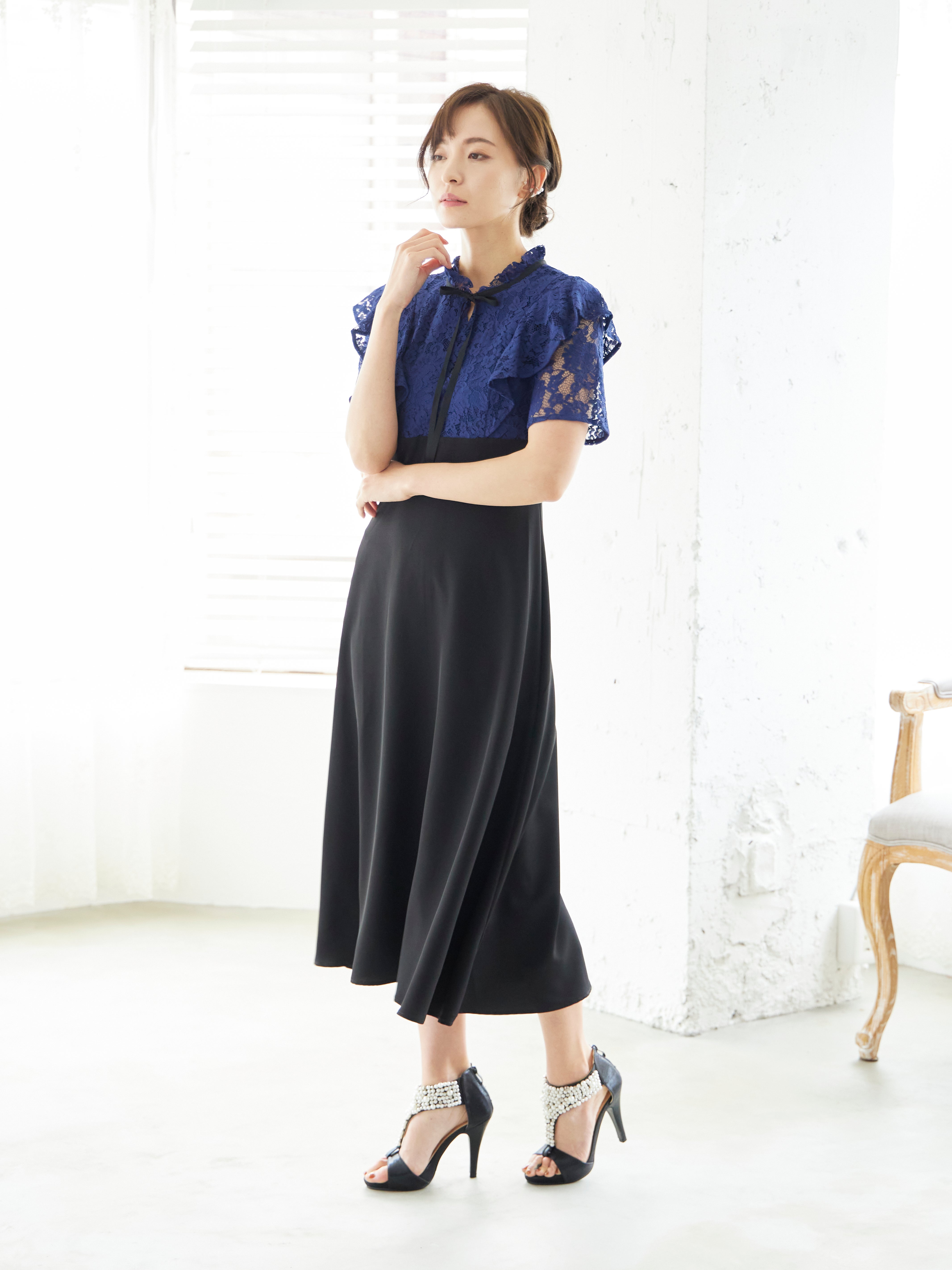 [レンタル] BELINDA DE CAPRIS レース切り替え タイトワンピースドレス ネイビーの宅配レンタル - 3