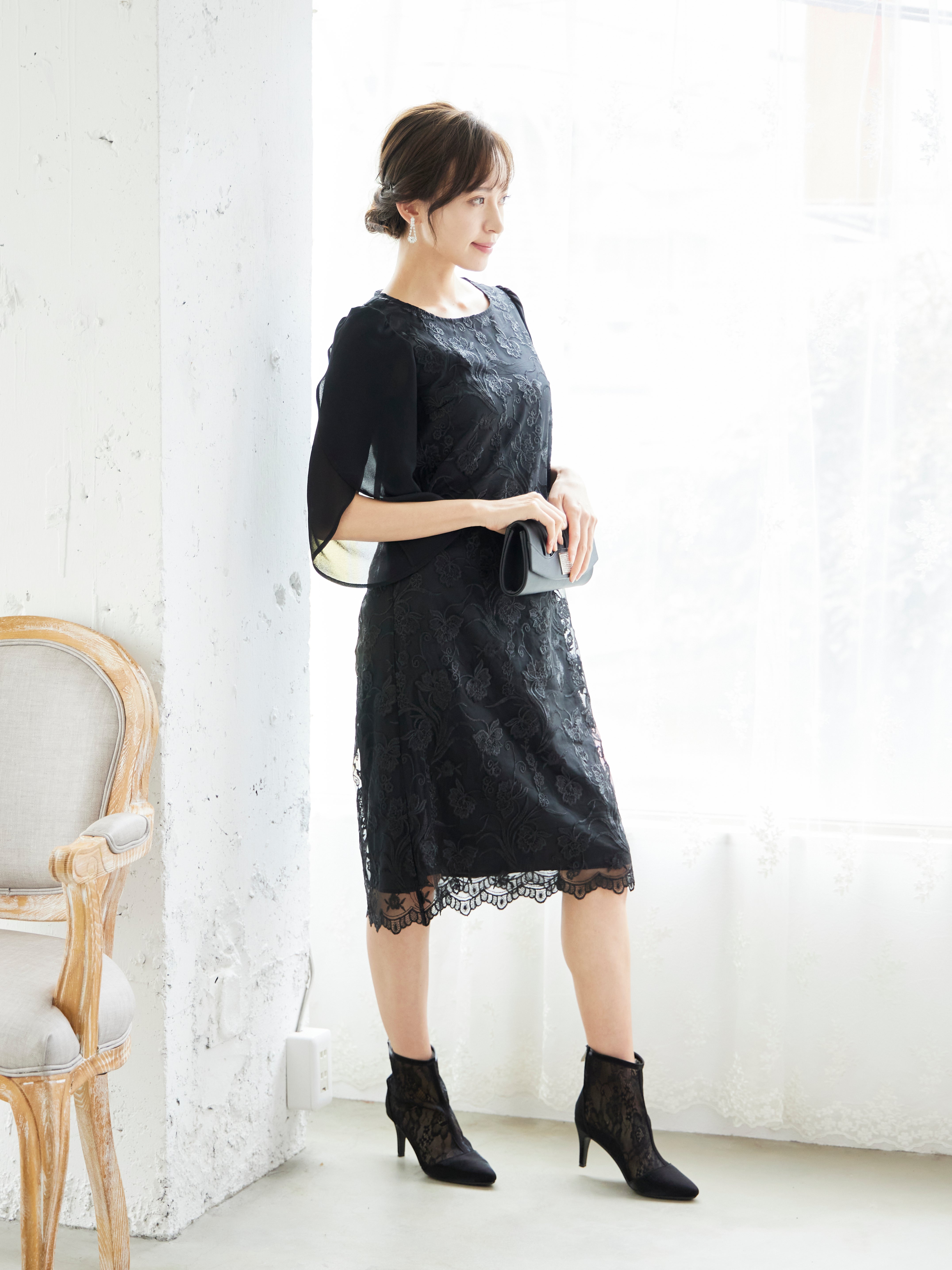 [レンタル] BELINDA DE CAPRIS 刺繍2枚袖 ワンピースドレス ブラックの宅配レンタル - 6