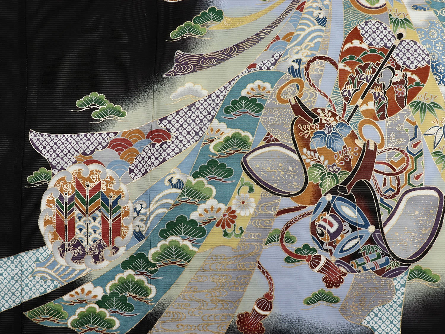 [レンタル] 男の子 お宮参り 産着 絽（夏用） レンタル6点フルセット 正絹 兜と束熨斗に軍配と鎧 黒色の宅配レンタル - 5