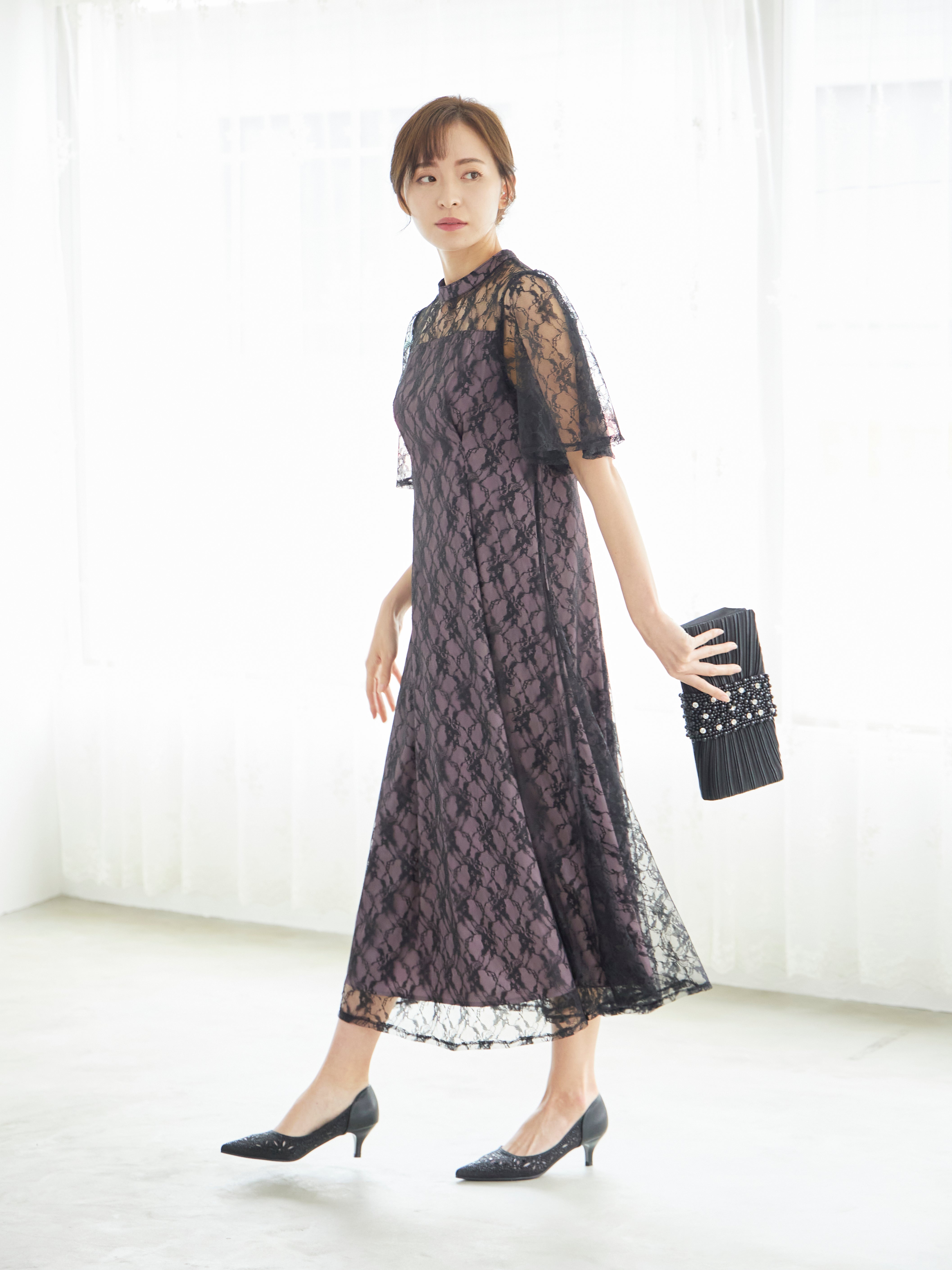 [レンタル] BELINDA DE CAPRIS 総レースフレア袖 ハイネック ワンピースドレス ブラックの宅配レンタル - 3