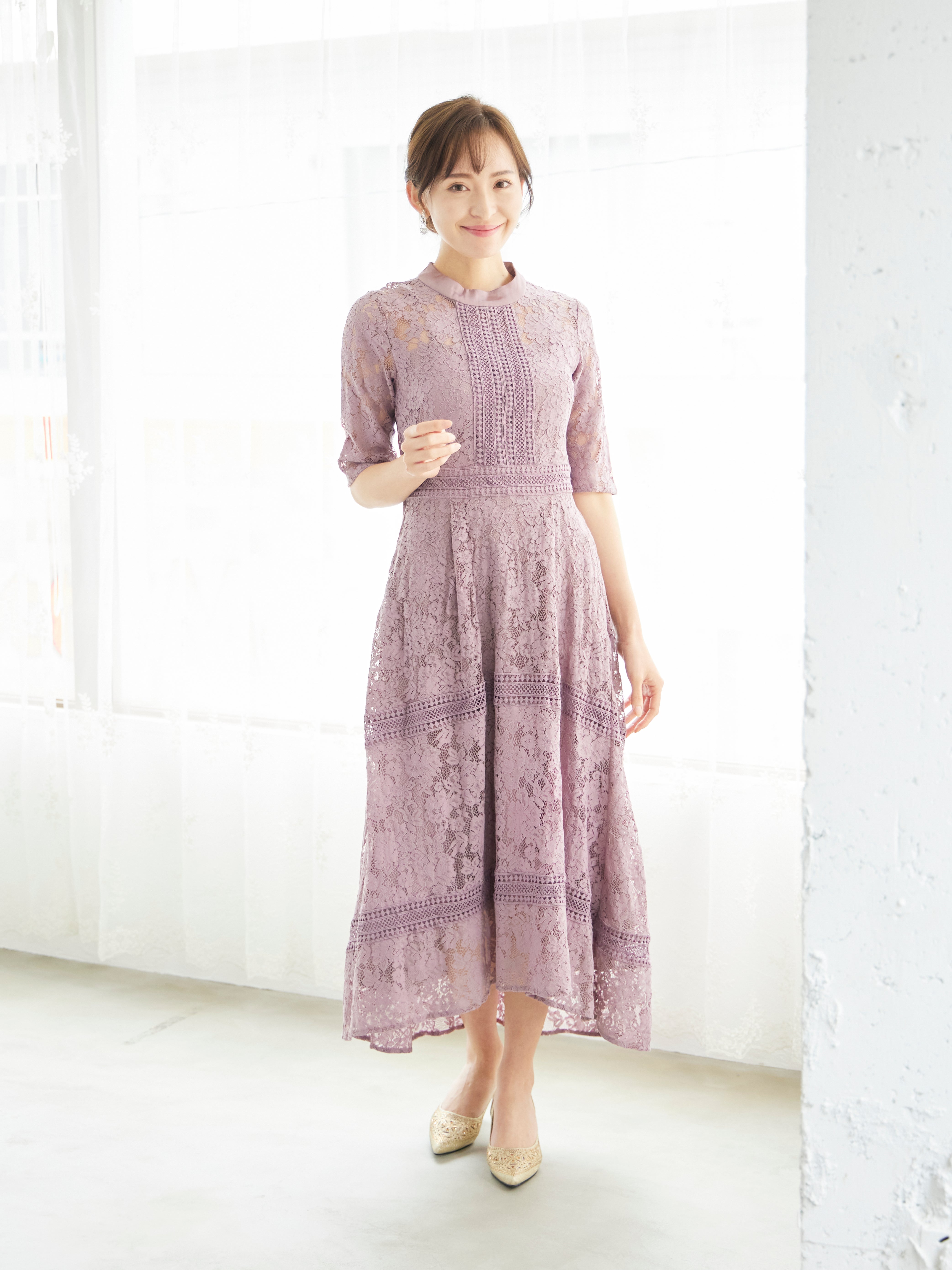 BELINDA DE CAPRIS ケミカルレース フィッシュテール ワンピースドレス ダークピンク