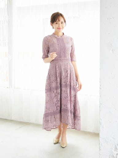 BELINDA DE CAPRIS ケミカルレース フィッシュテール ワンピースドレス ダークピンク Lサイズ