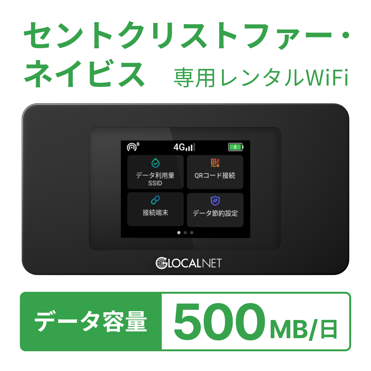 [レンタル] レンティオWiFi セントクリストファー・ネイビスWiFi 4G 500MB/日 データ容量プランの宅配レンタル - 1