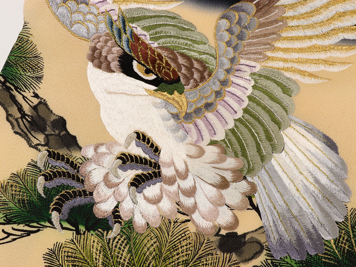 [レンタル] 男の子 お宮参り 産着 レンタル6点フルセット 正絹 刺繍の鷹と弓矢 黒色の宅配レンタル - 4