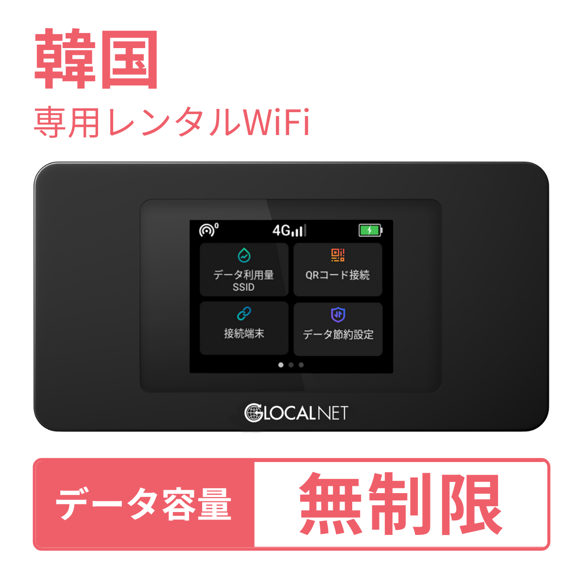 レンティオWiFi 韓国WiFi 4G 無制限/日 データ容量プラン