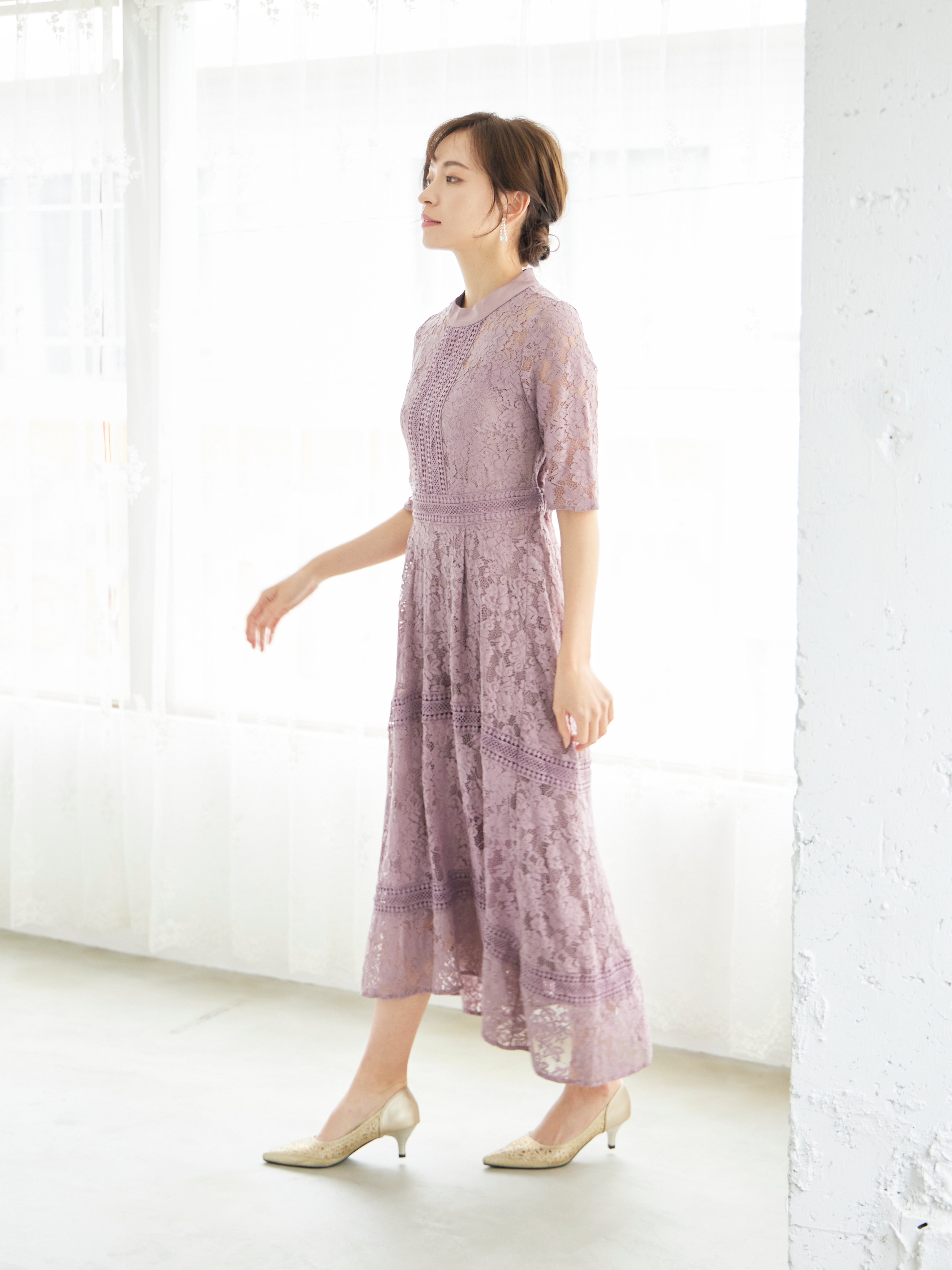 [レンタル] BELINDA DE CAPRIS ケミカルレース フィッシュテール ワンピースドレス ダークピンクの宅配レンタル - 5