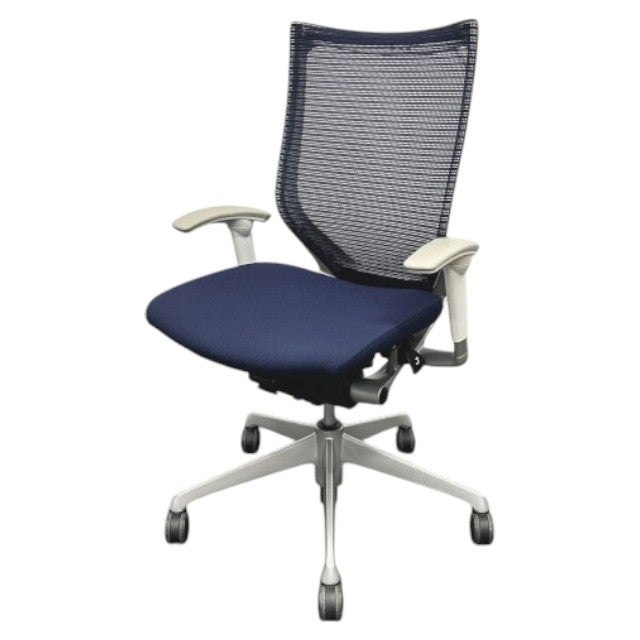 [レンタル] オカムラ オフィスチェア バロン ハイバック 固定肘 ブルー