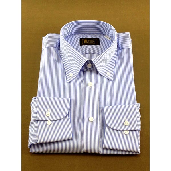 [レンタル] 早稲田屋 メンズワイシャツ 長袖 ボタンダウン ブルー ペンシルストライプ (Mサイズ / Lサイズ) ブルー Mサイズ