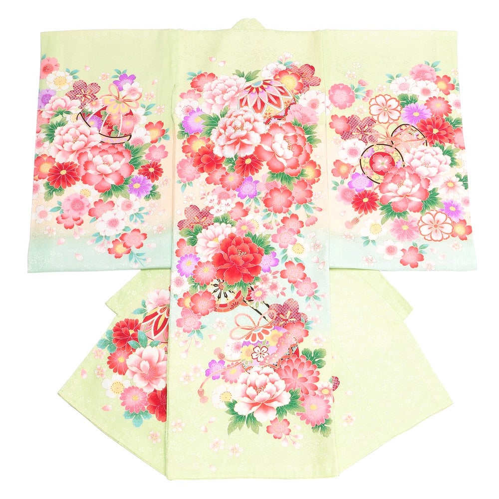 女の子 お宮参り 産着レンタル6点フルセット 正絹 毬 牡丹