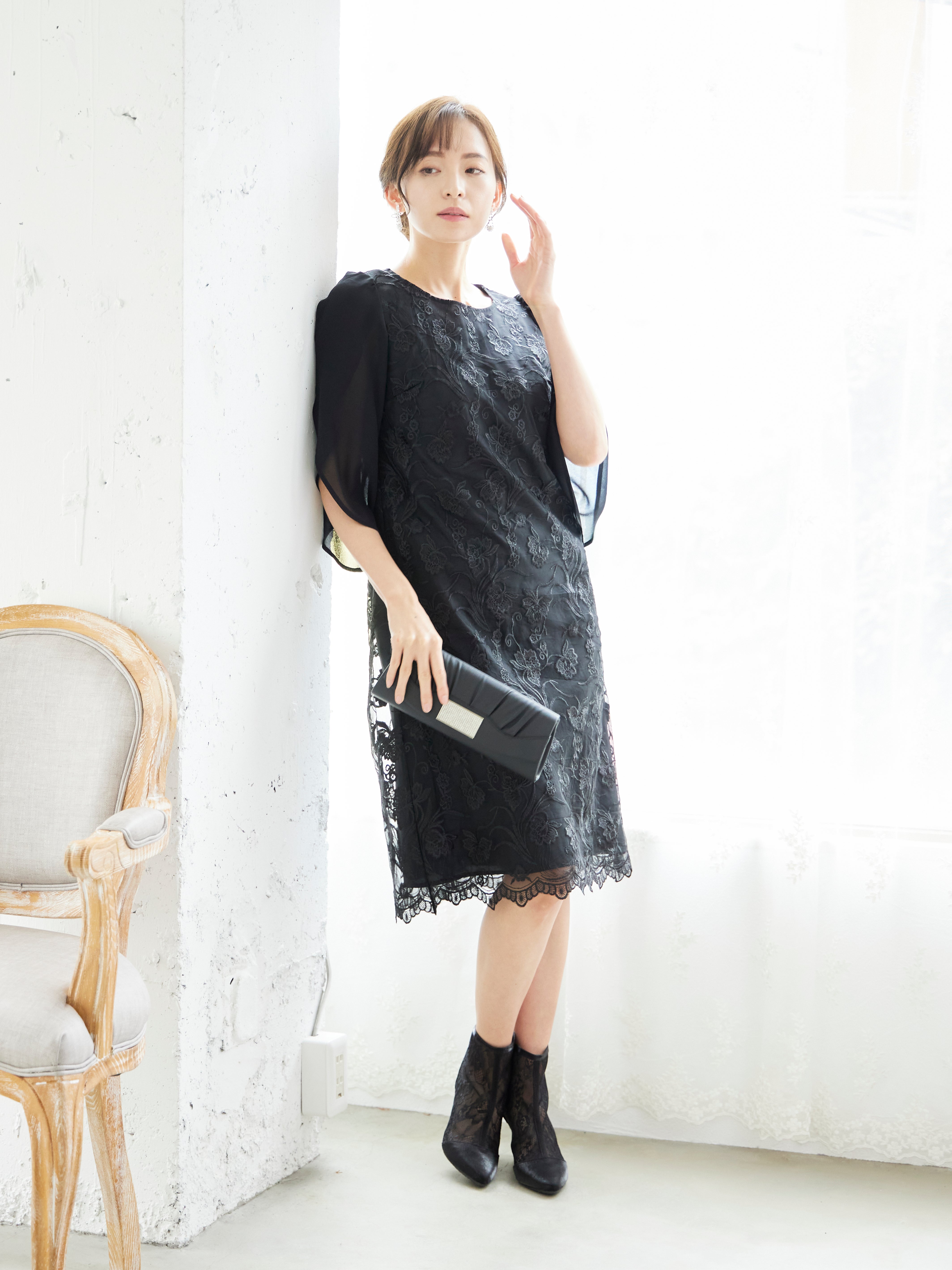 [レンタル] BELINDA DE CAPRIS 刺繍2枚袖 ワンピースドレス ブラックの宅配レンタル - 3