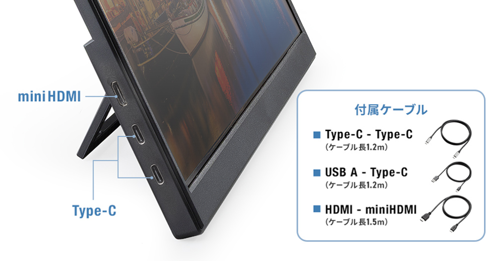 サンワサプライ DP-08 タッチパネル搭載モバイルモニター（14インチ） ポート配置・付属ケーブル - 41