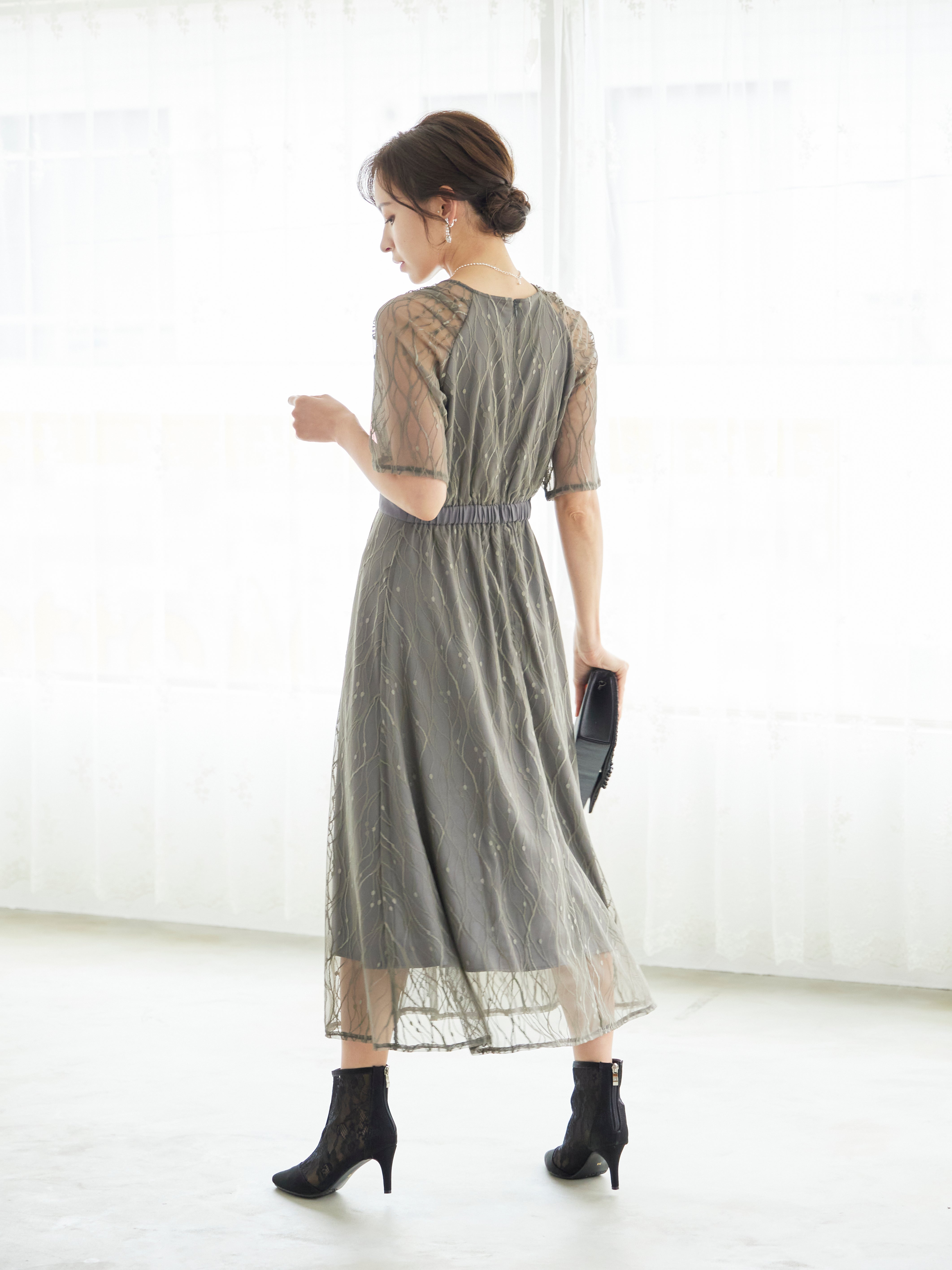 [レンタル] BELINDA DE CAPRIS ラグランスリーブレース ワンピースドレス グレーの宅配レンタル - 11