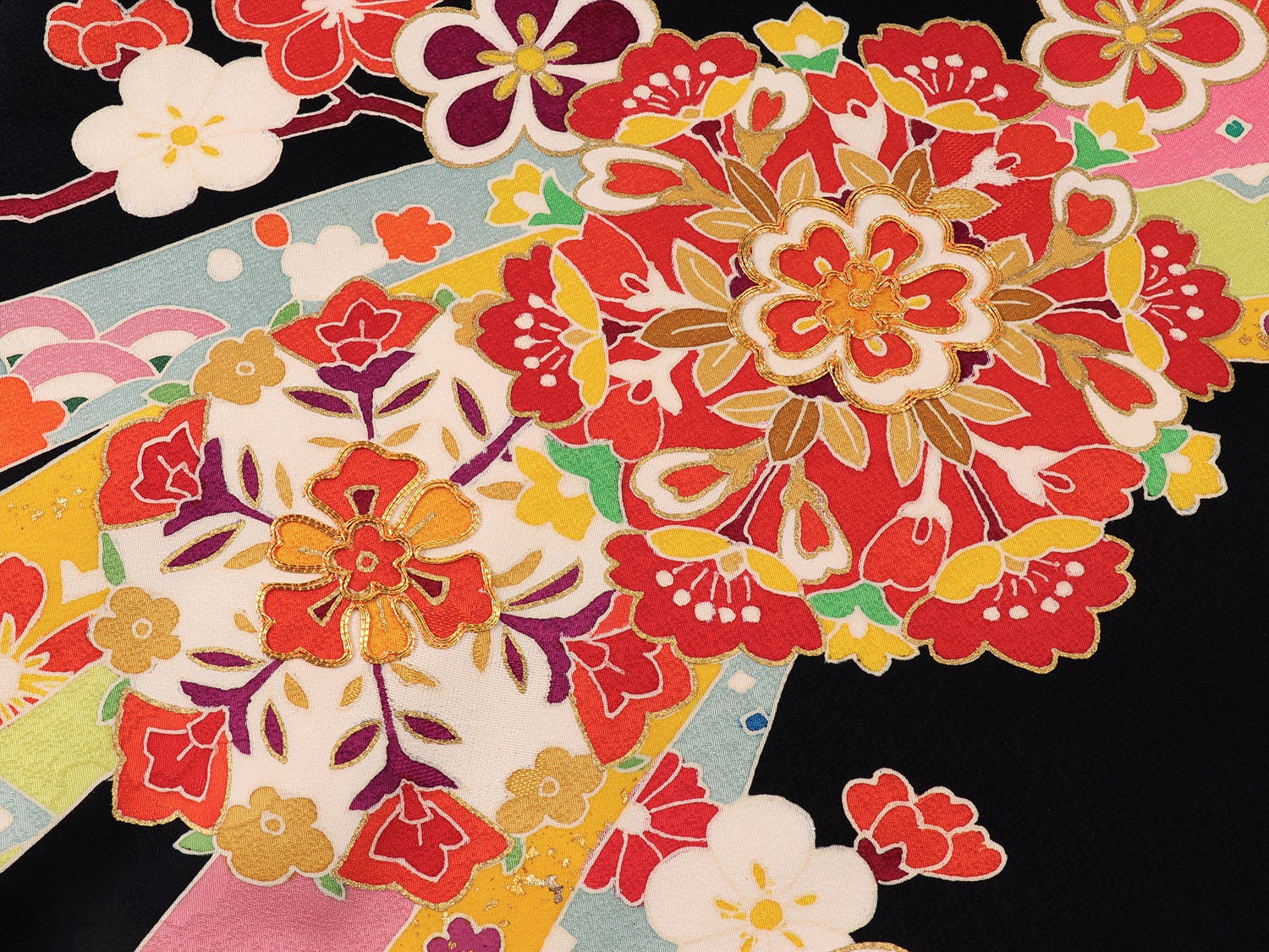 [レンタル] 女の子 お宮参り 産着 レンタル6点フルセット 正絹 花と束熨斗 黒色の宅配レンタル - 5