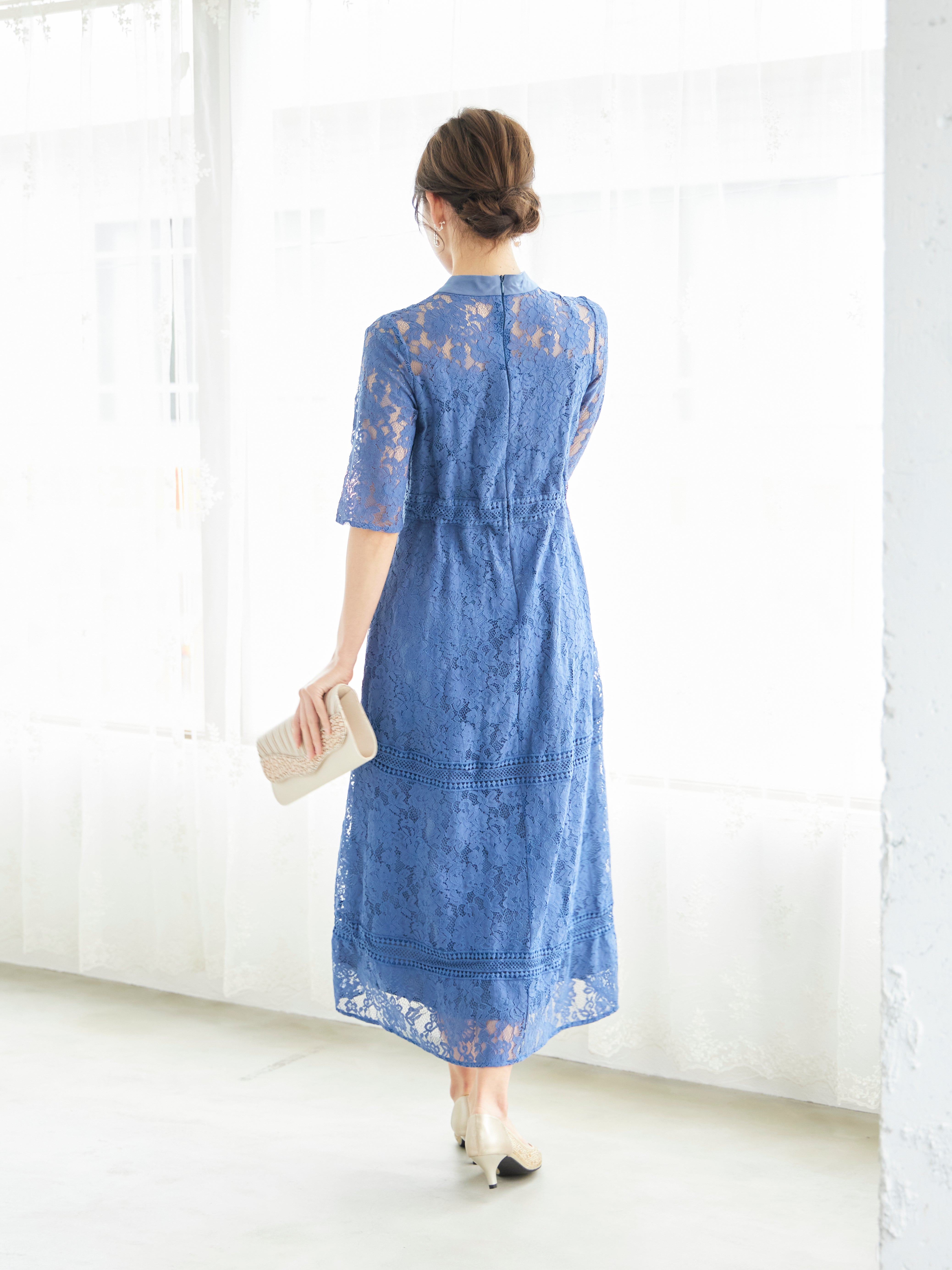 [レンタル] BELINDA DE CAPRIS ケミカルレース フィッシュテール ワンピースドレス ブルーの宅配レンタル - 6