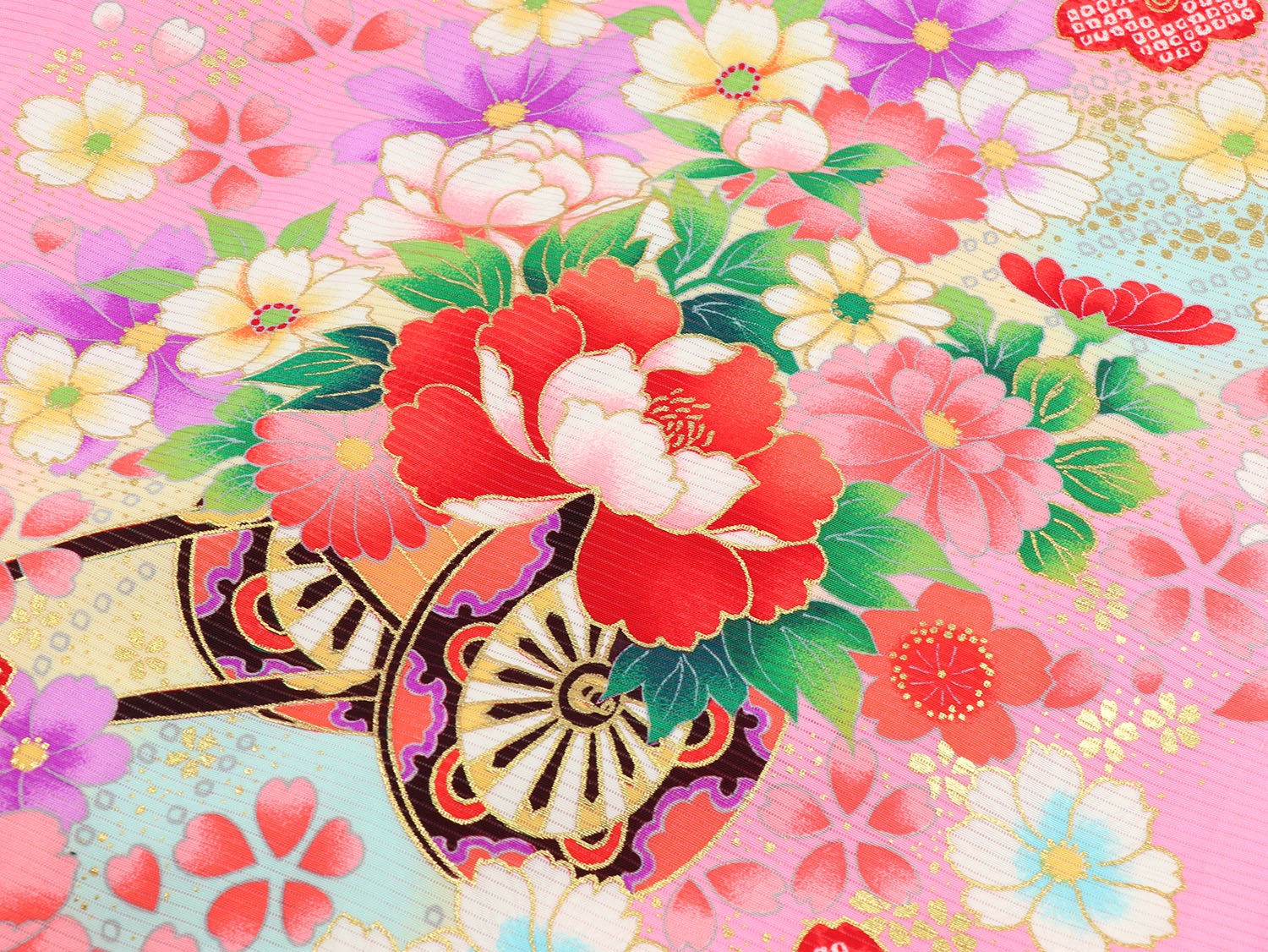 [レンタル] 女の子 お宮参り 産着 絽（夏用） レンタル6点フルセット 正絹 花車に桜散らし ピンク色ぼかしの宅配レンタル - 4