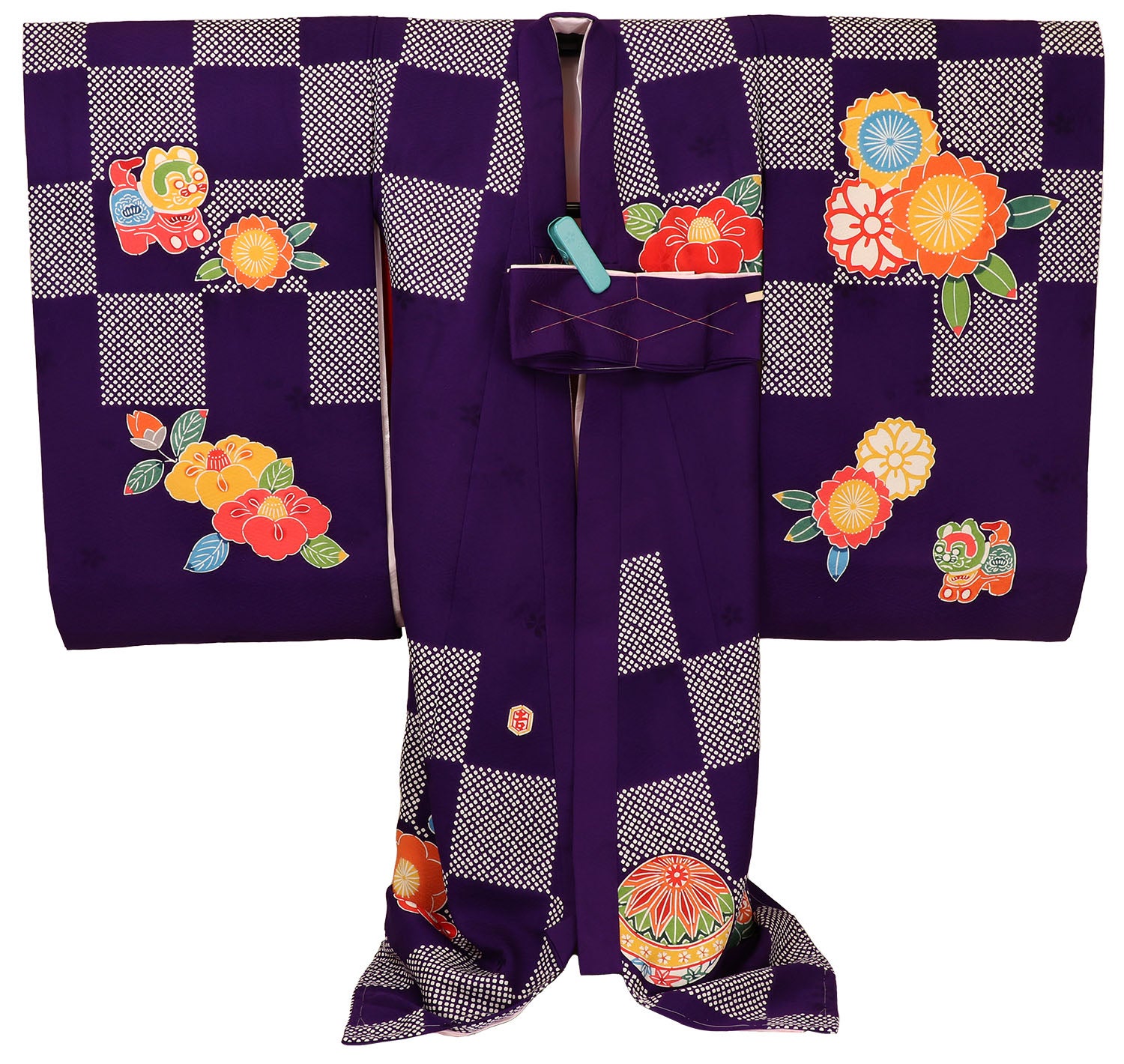 [レンタル] 女の子 お宮参り 産着 栗山工房 レンタル6点フルセット 正絹 鞠と犬張子 紫色の宅配レンタル - 2