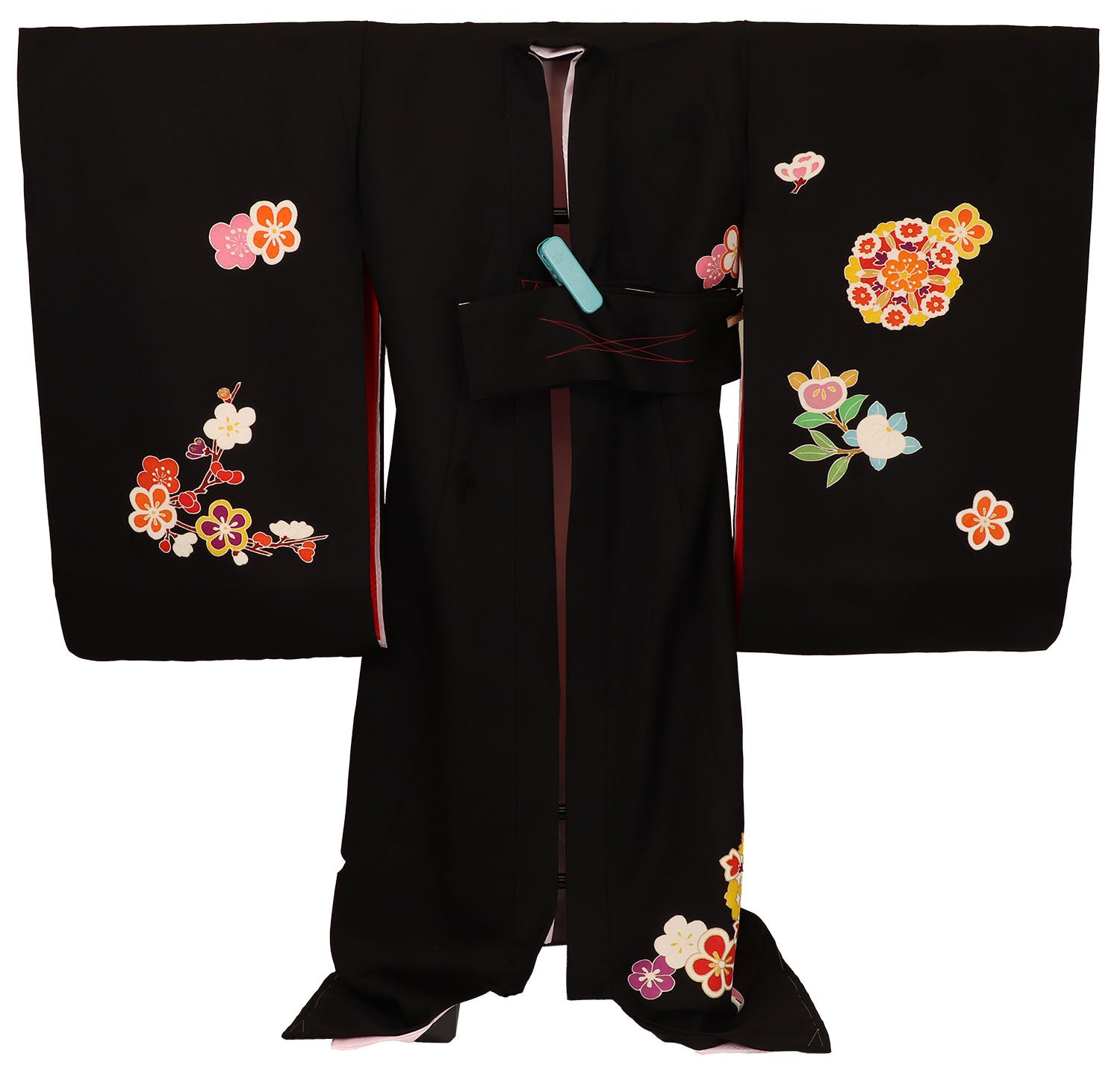 [レンタル] 女の子 お宮参り 産着 レンタル6点フルセット 正絹 花と束熨斗 黒色の宅配レンタル - 2