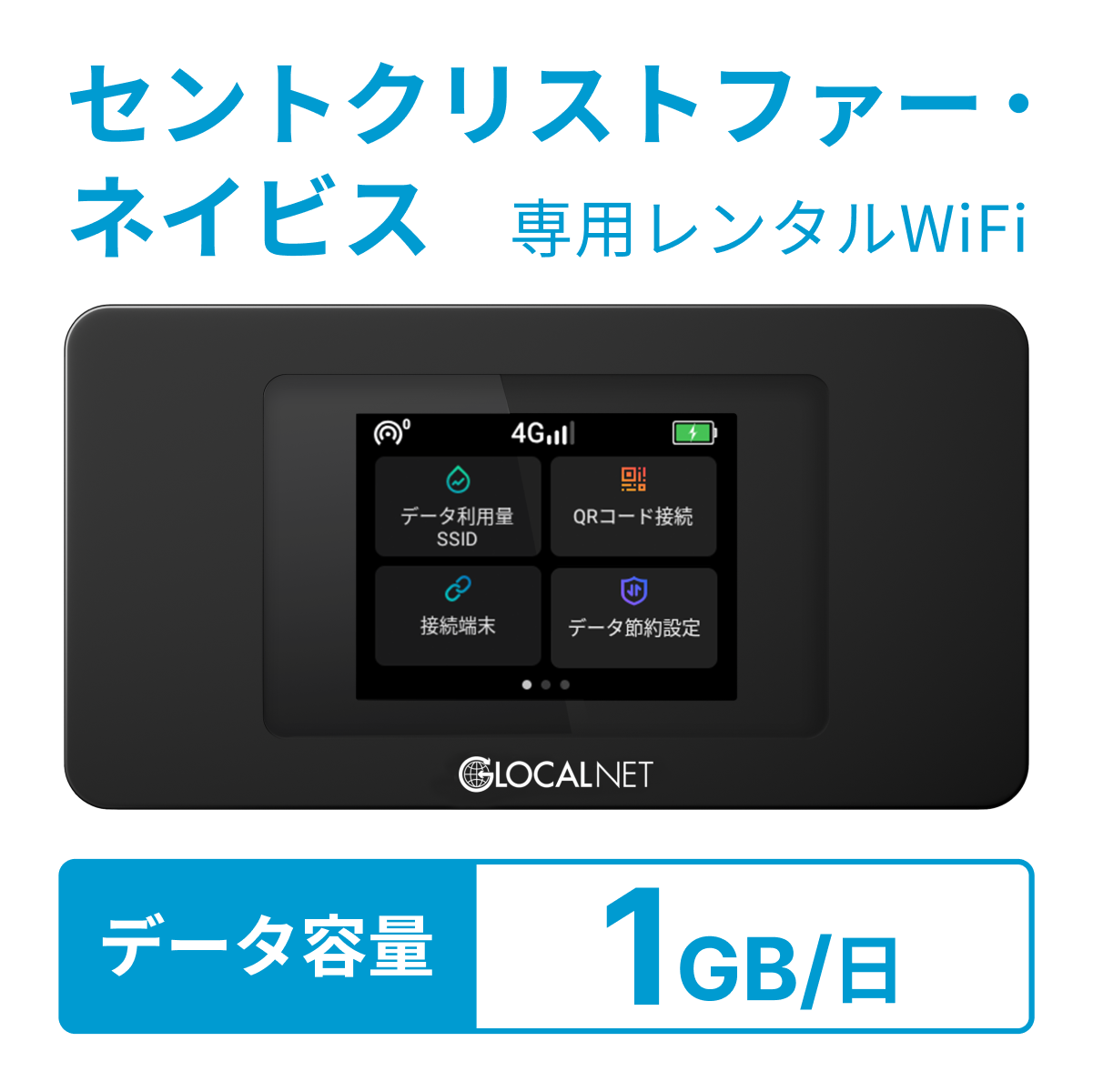 [レンタル] レンティオWiFi セントクリストファー・ネイビスWiFi 4G 1GB/日 データ容量プラン